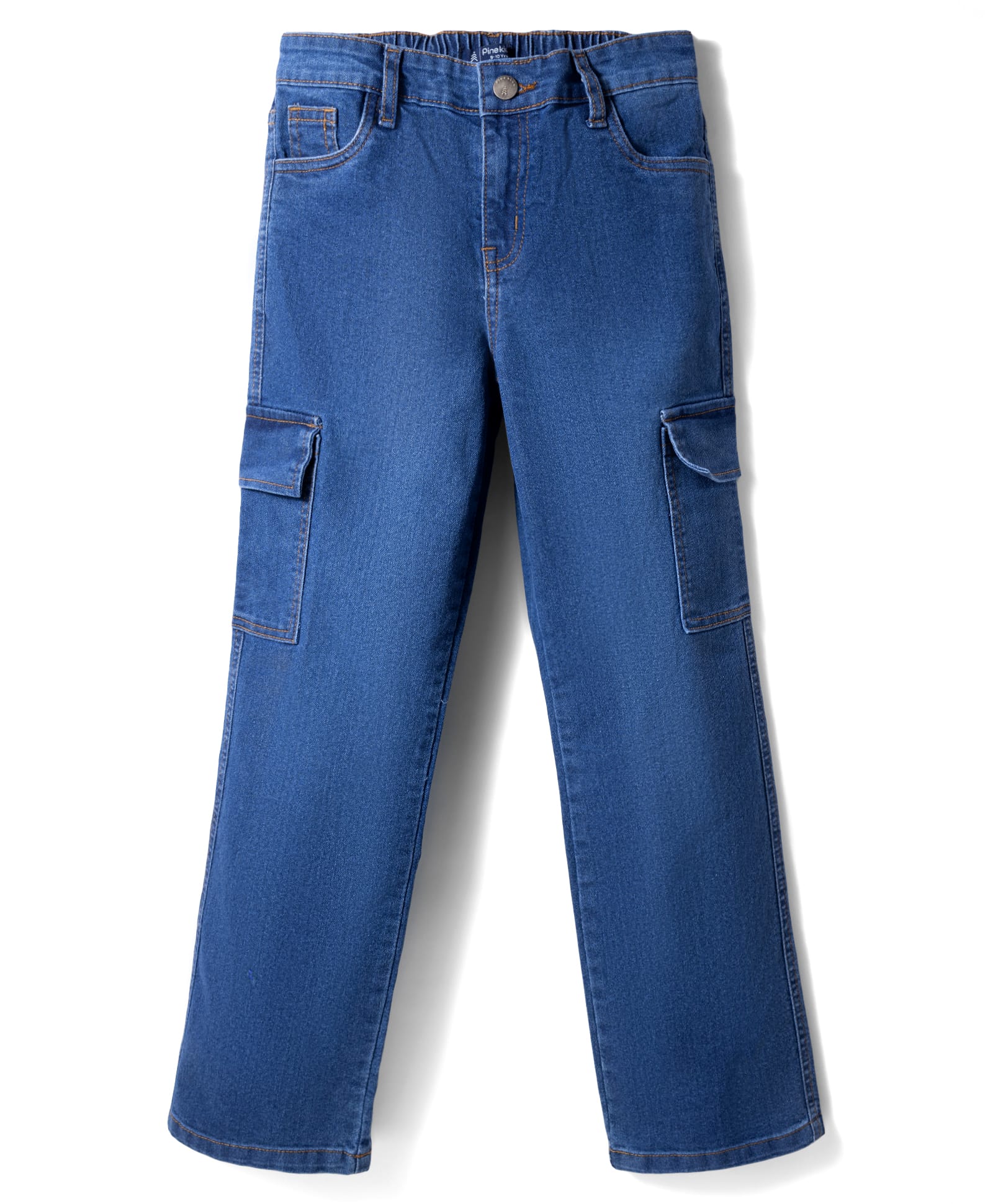 Pine Kids Denim Woven Full Length Washed Jeans With Cargo Pockets - Blue-picture-30