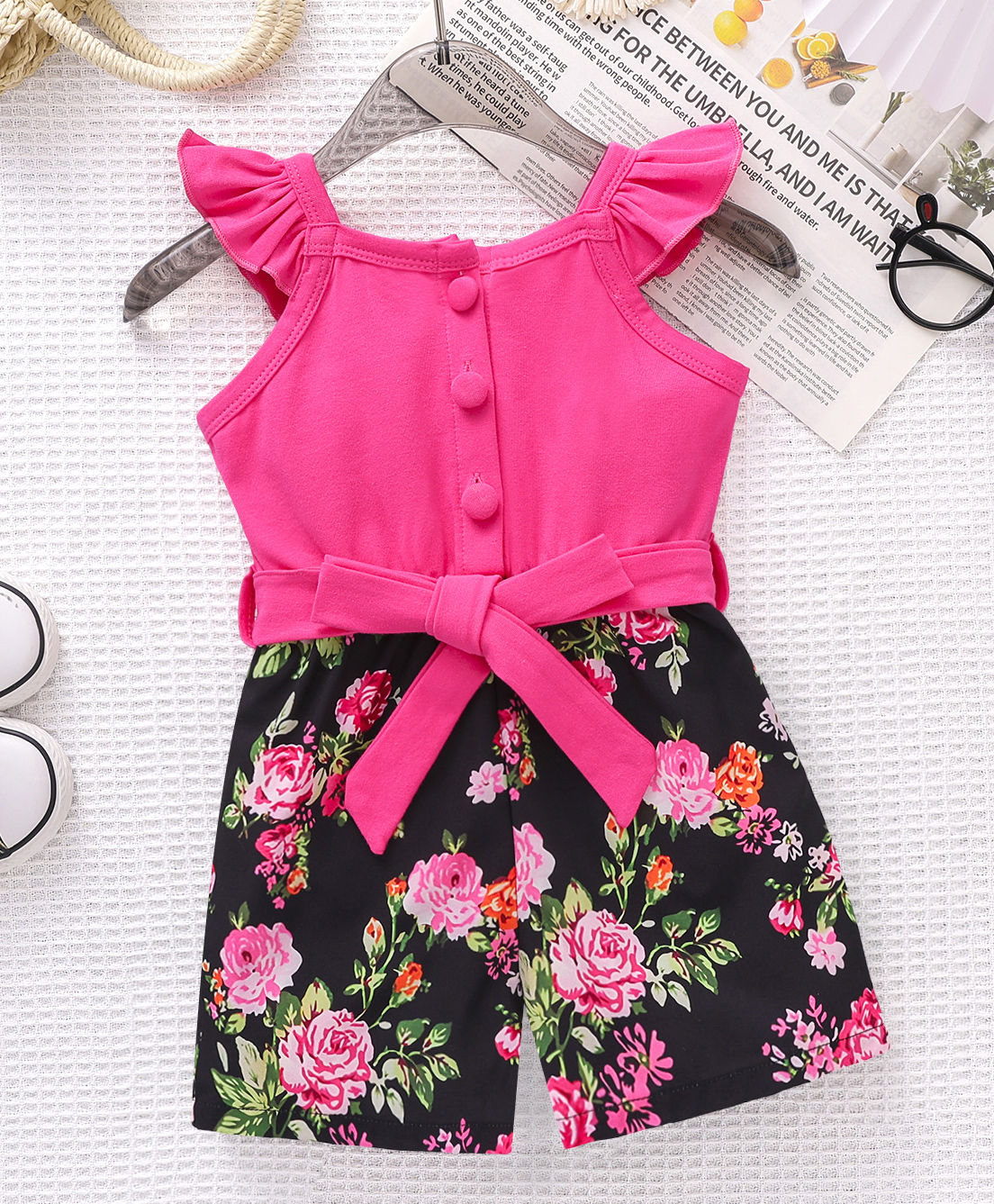 Mark & Mia Frill Sleeves Jumpsuit with Floral Print & Belt - Pink-image-23