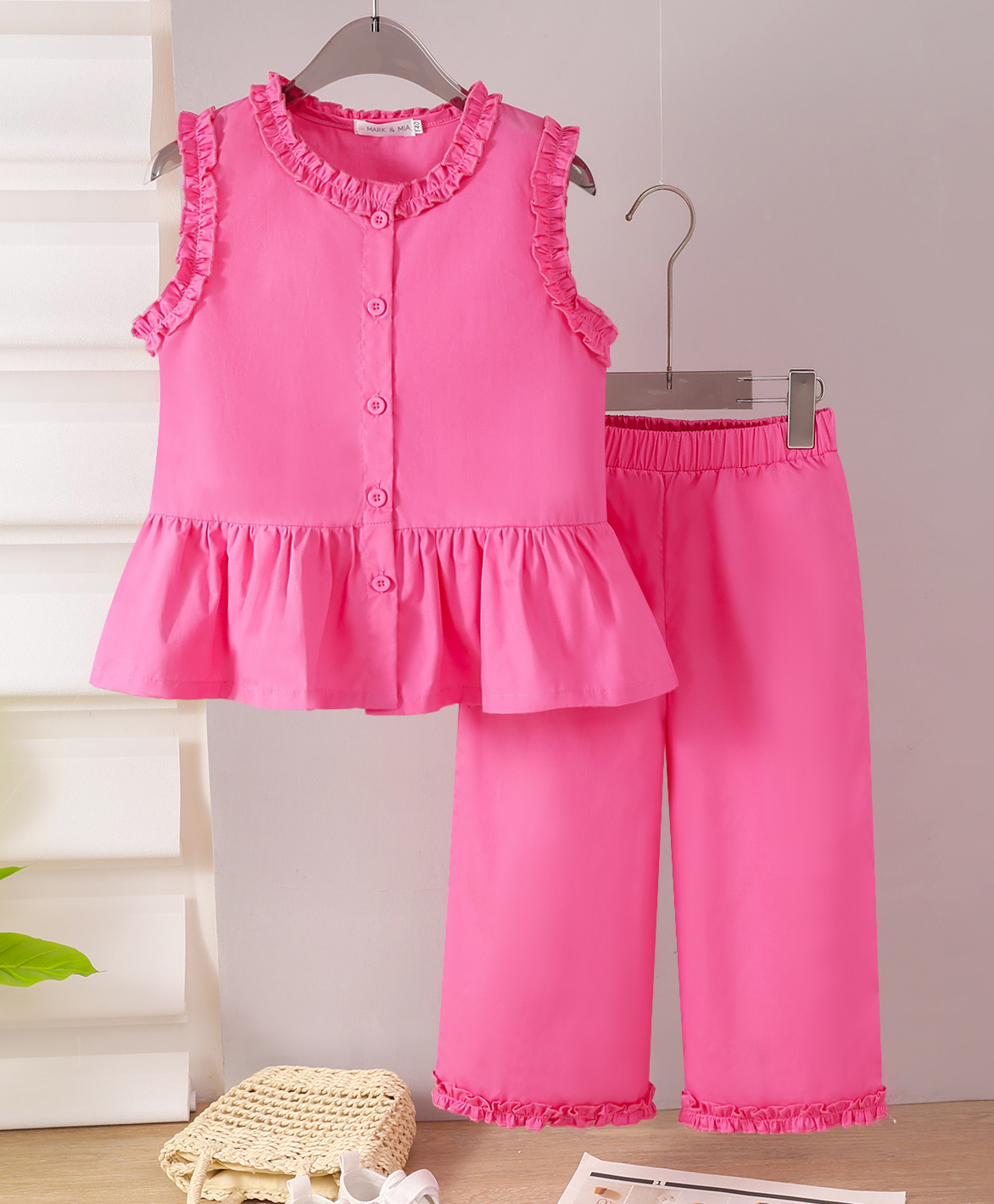 Mark & Mia Cotton Sleeveless Solid Color Top & Pant Set - Fuchsia-image-32