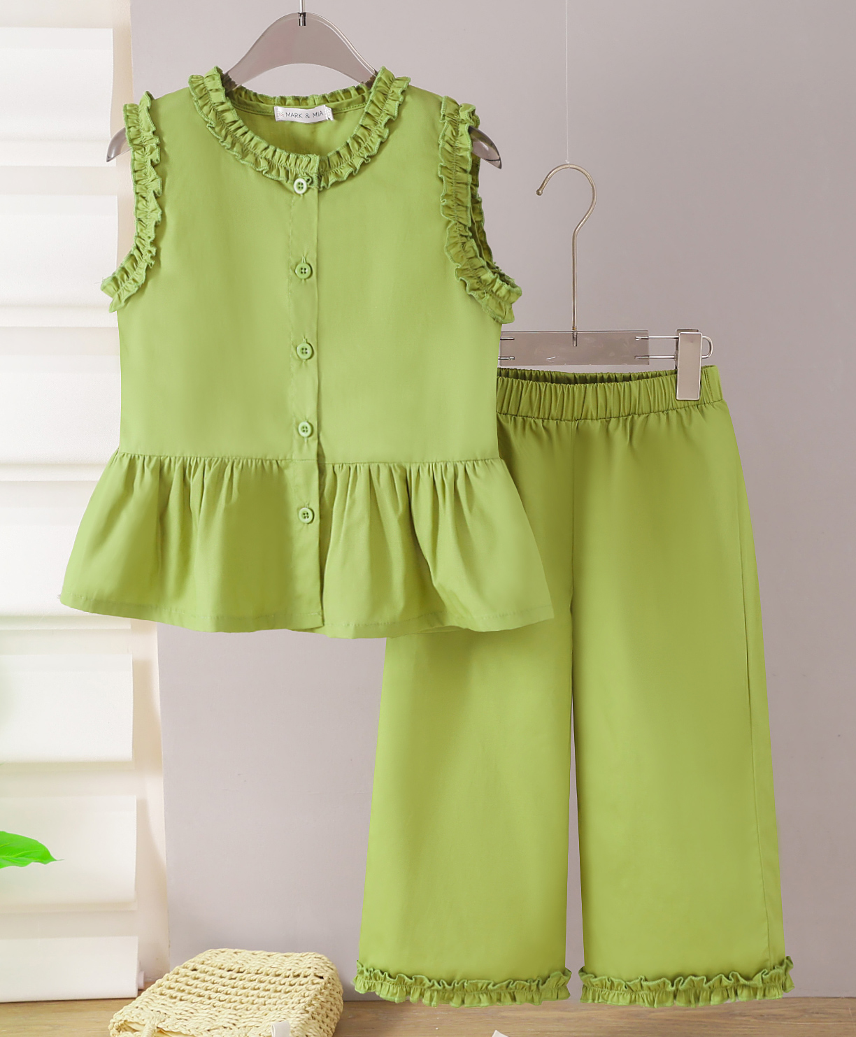 Mark & Mia Cotton Sleeveless Solid Color Top & Pant Set - Green-image-17