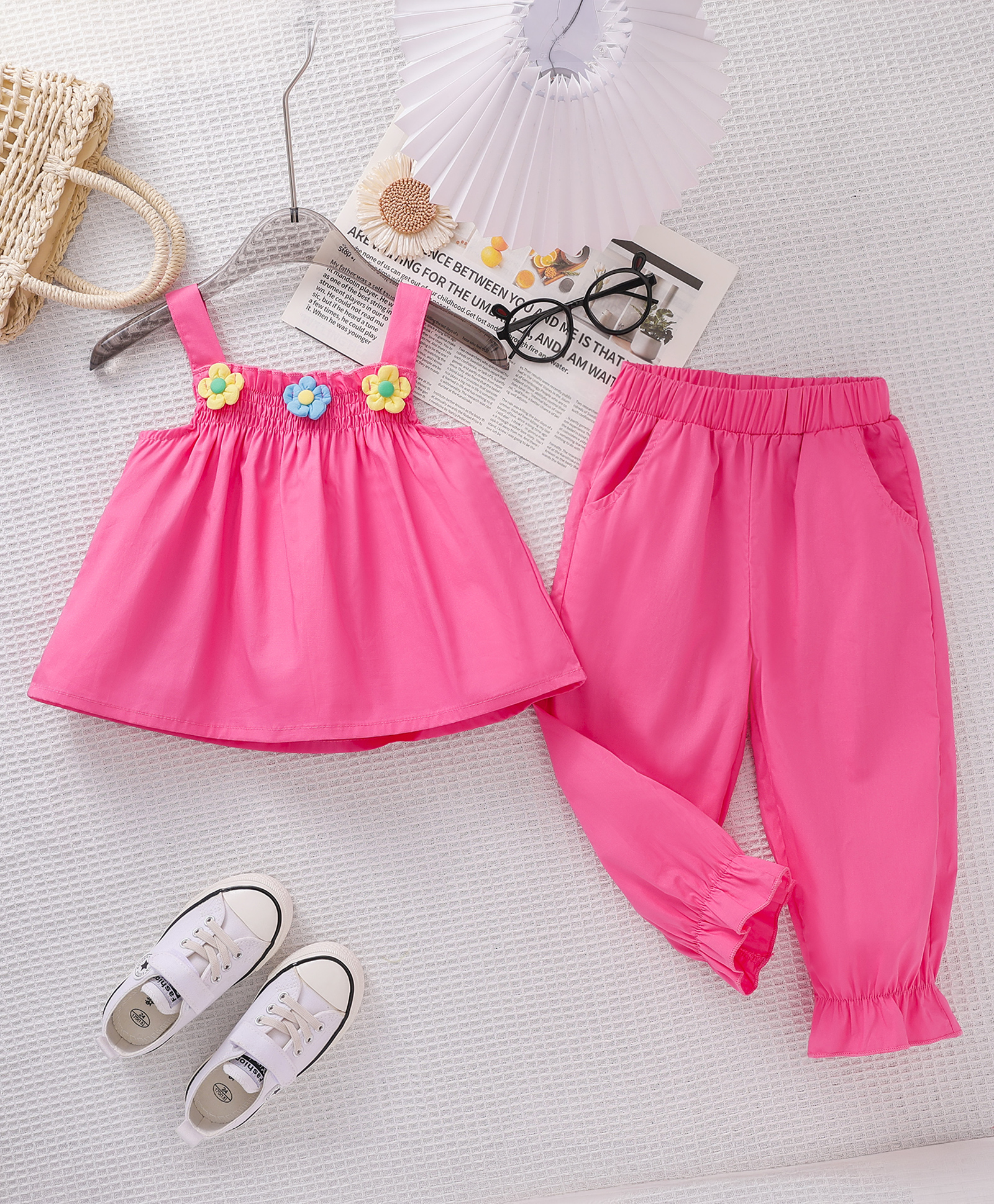 Mark & Mia Sleeveless Top & Lounge Pant Set with Floral Applique - Dark Pink-image-29