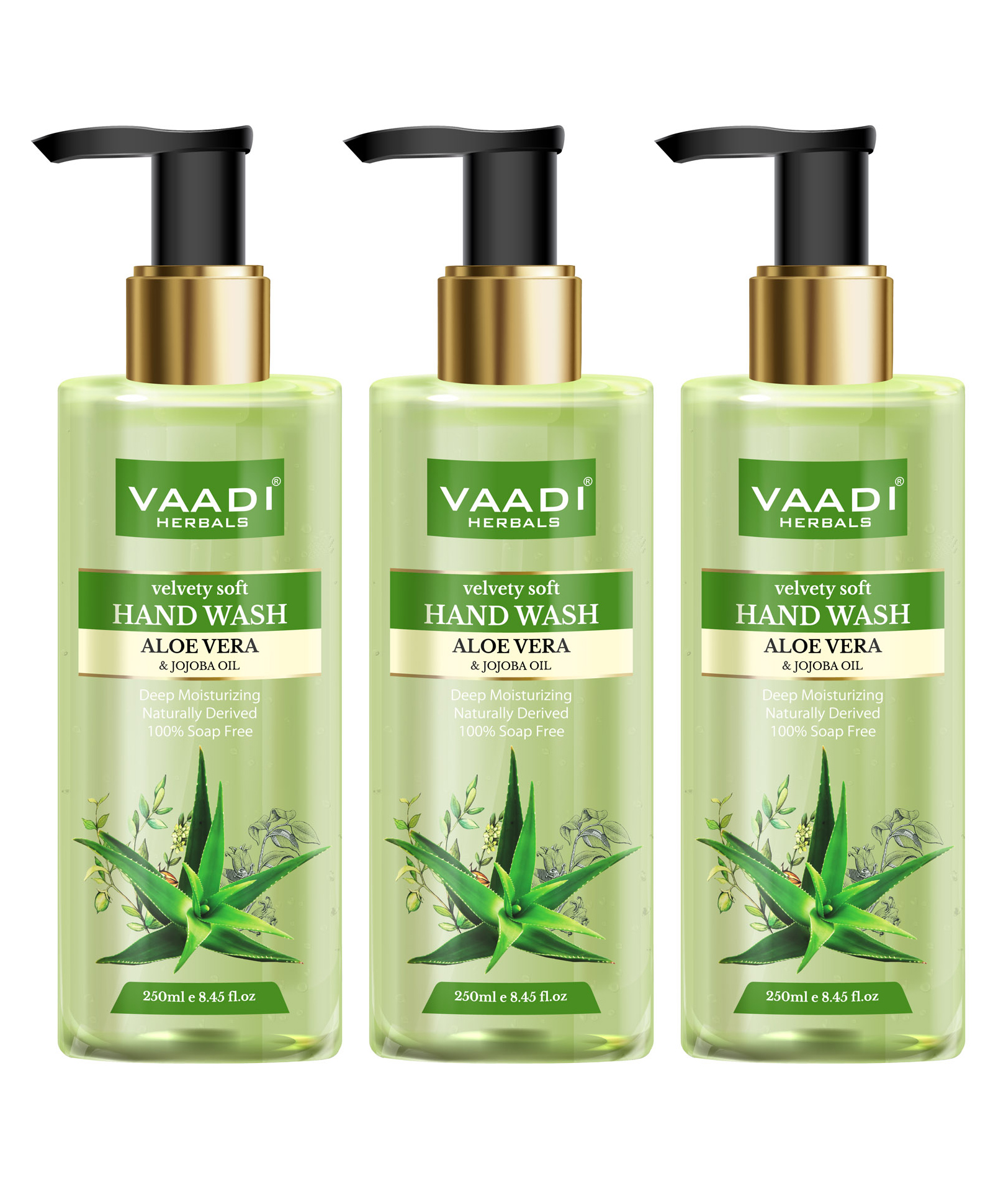 Vaadi Herbals Pack Of 3 Velvety Soft Aloe Vera & Jojoba Oil Hand Wash - (250 ml X 3)-image-5