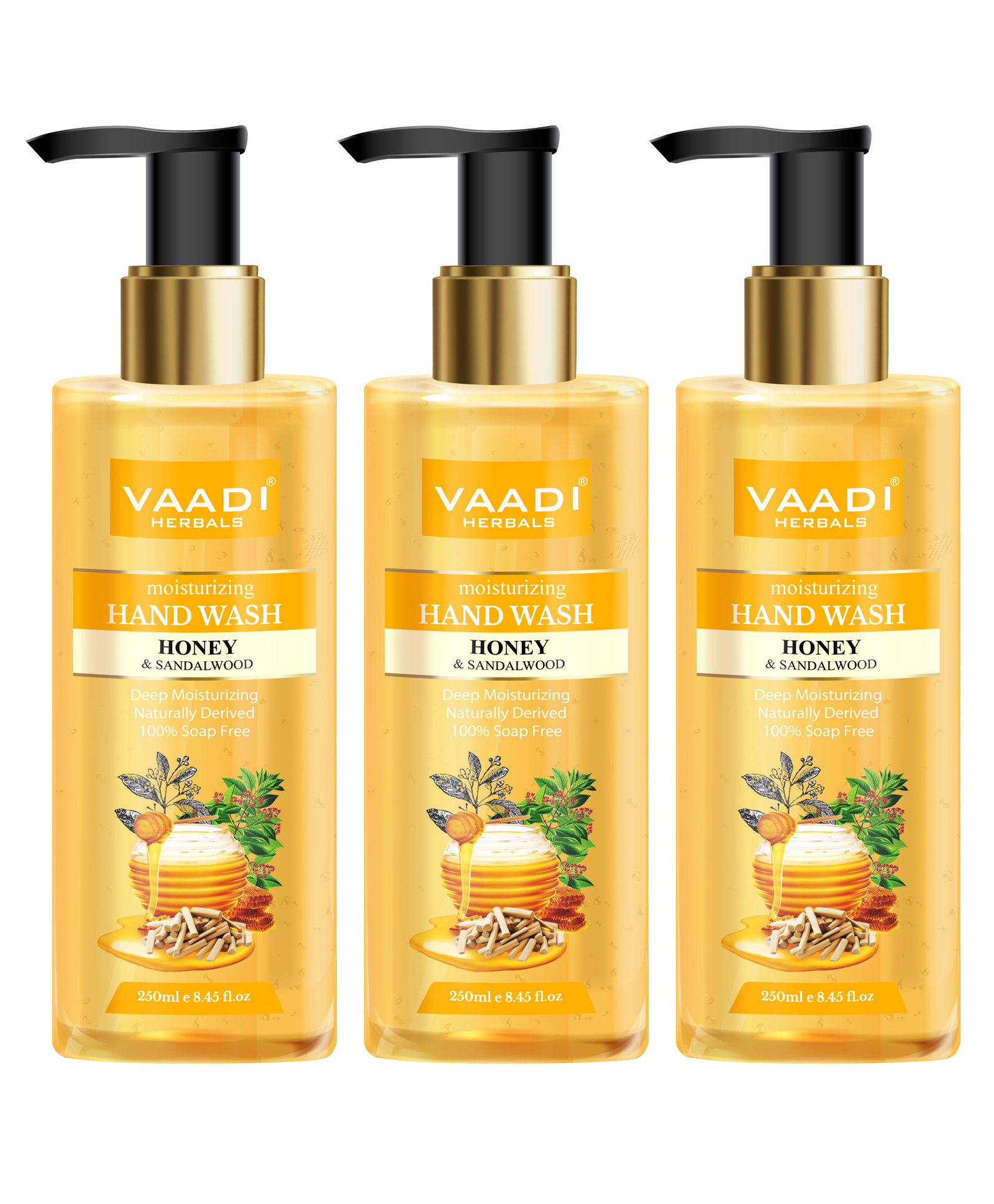 Vaadi Herbals Pack Of 3 Deep Moisturizing Honey & Sandal Hand Wash - (250 ml X 3)-picture-7