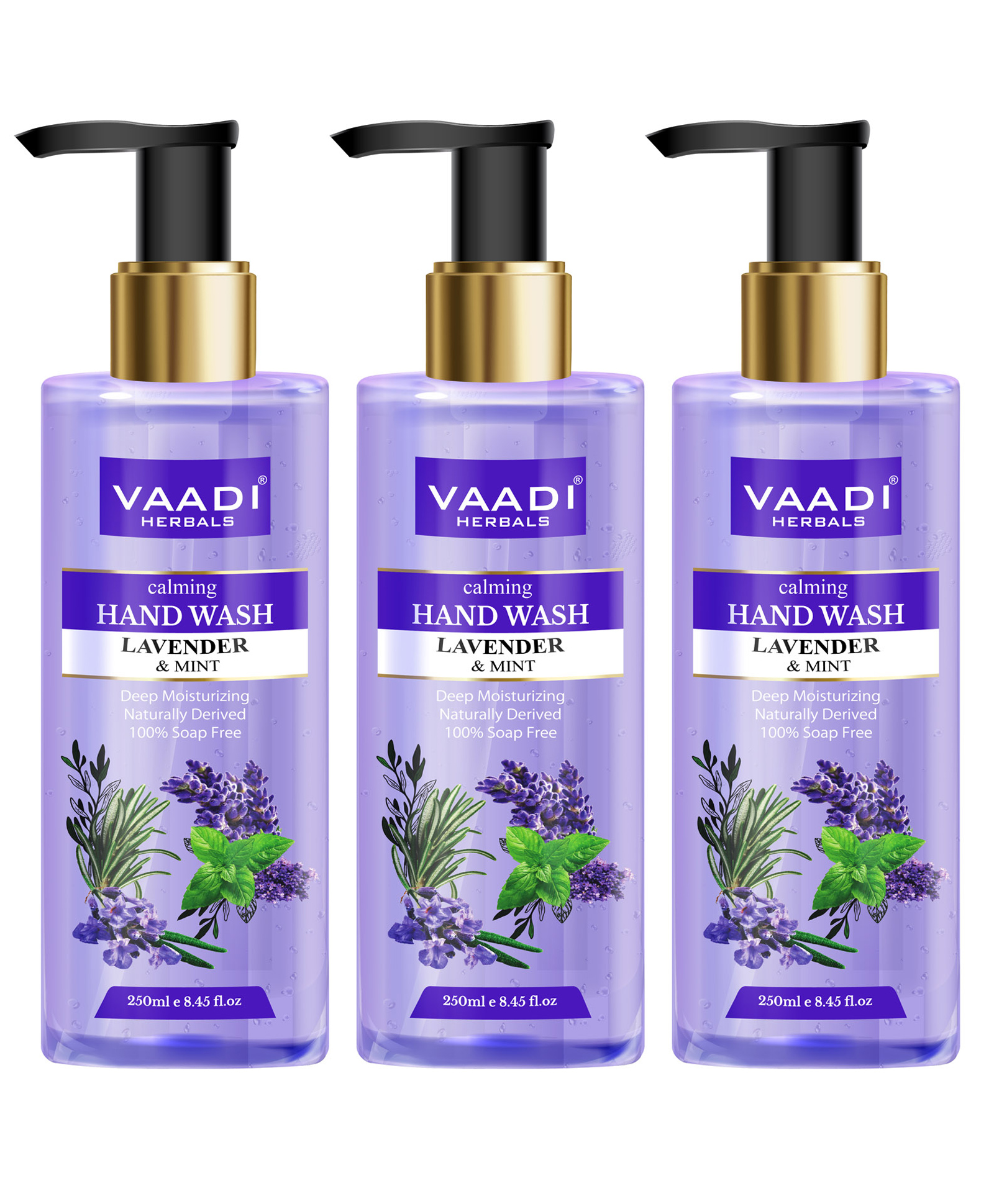Vaadi Herbals Pack Of 3 Calming Lavender & Mint Hand Wash - Deep Moisutirizing - (250 ml X 3)-picture-5