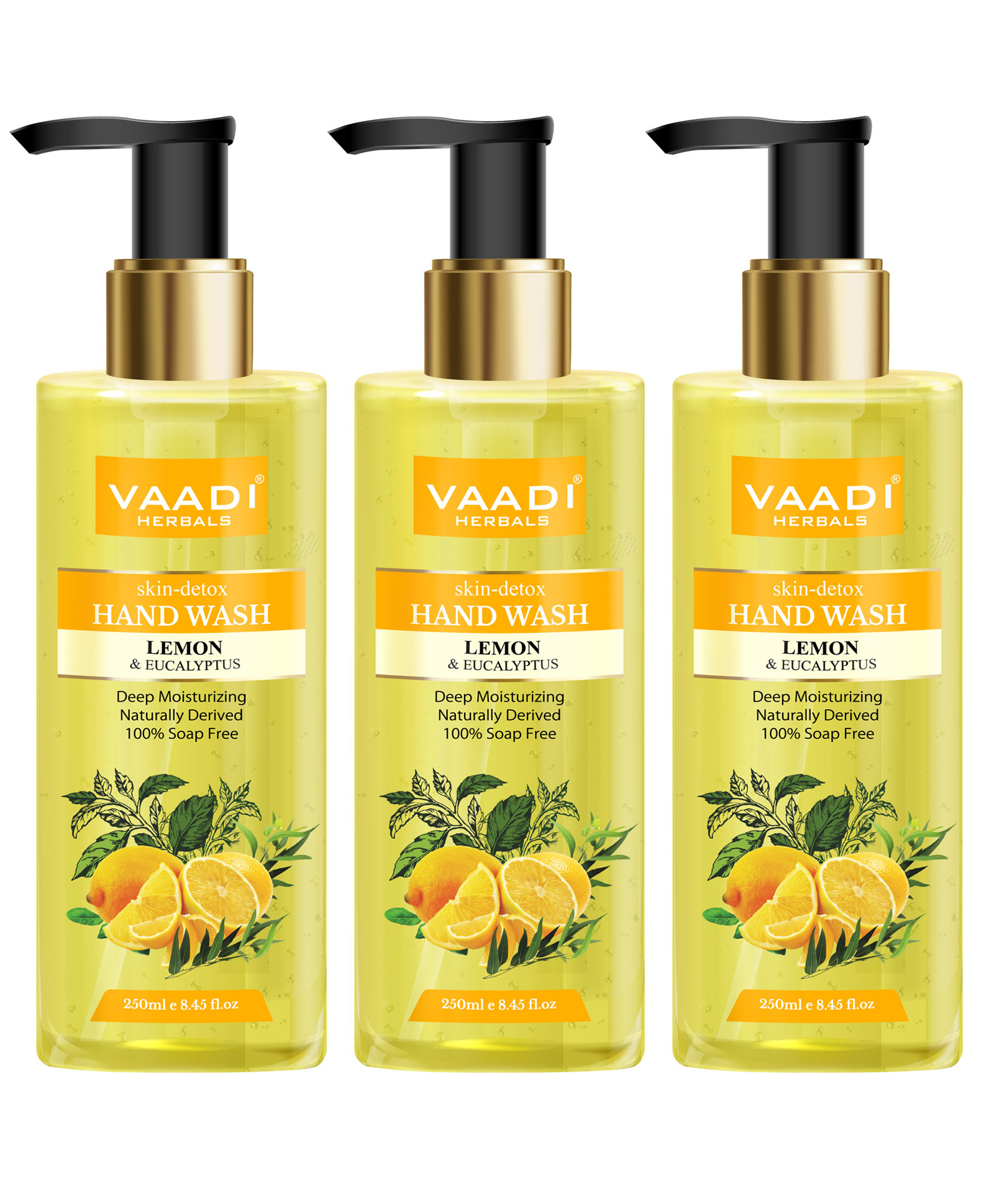 Vaadi Herbals Pack Of 3 Skin-Detox Lemon & Eucalyptus Hand Wash - (250 ml X 3)-picture-3