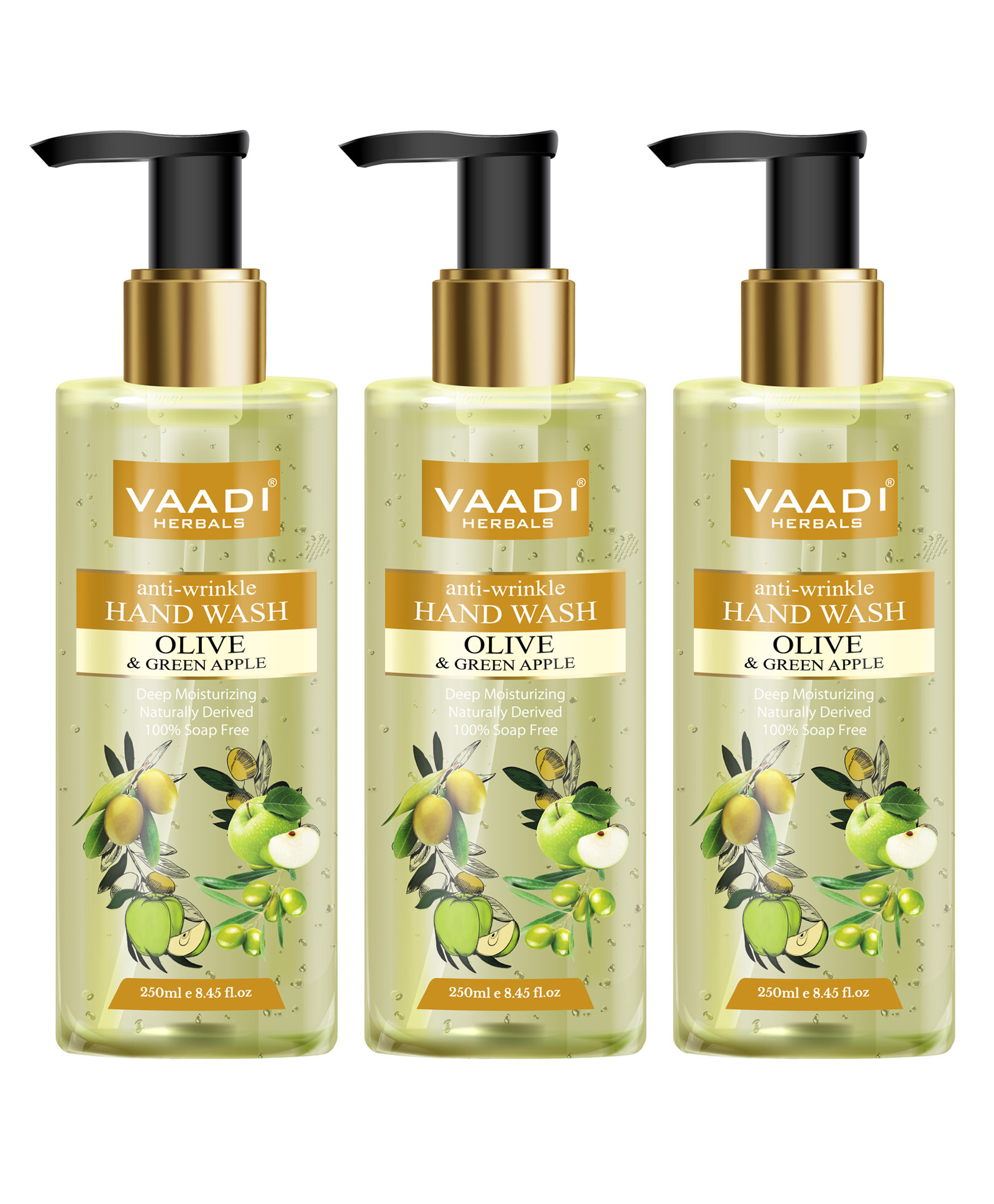 Vaadi Herbals Pack Of 3 Anti-Wrinkle Olive And Green Apple Hand Wash - (250 ml X 3)-picture-12
