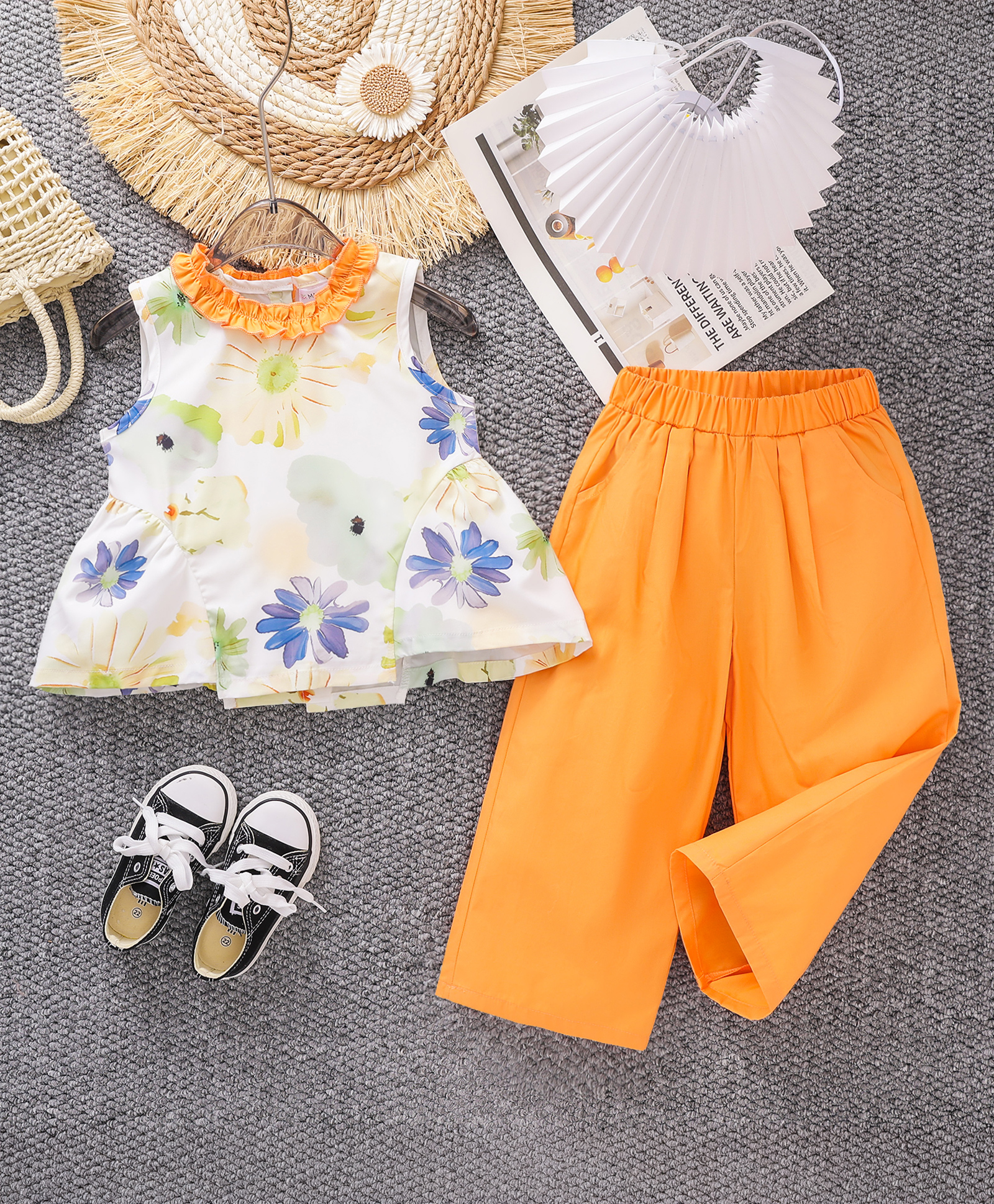 Mark & Mia Cotton Sleeveless Floral Printed Top & Pant Set - Mustard-image-39