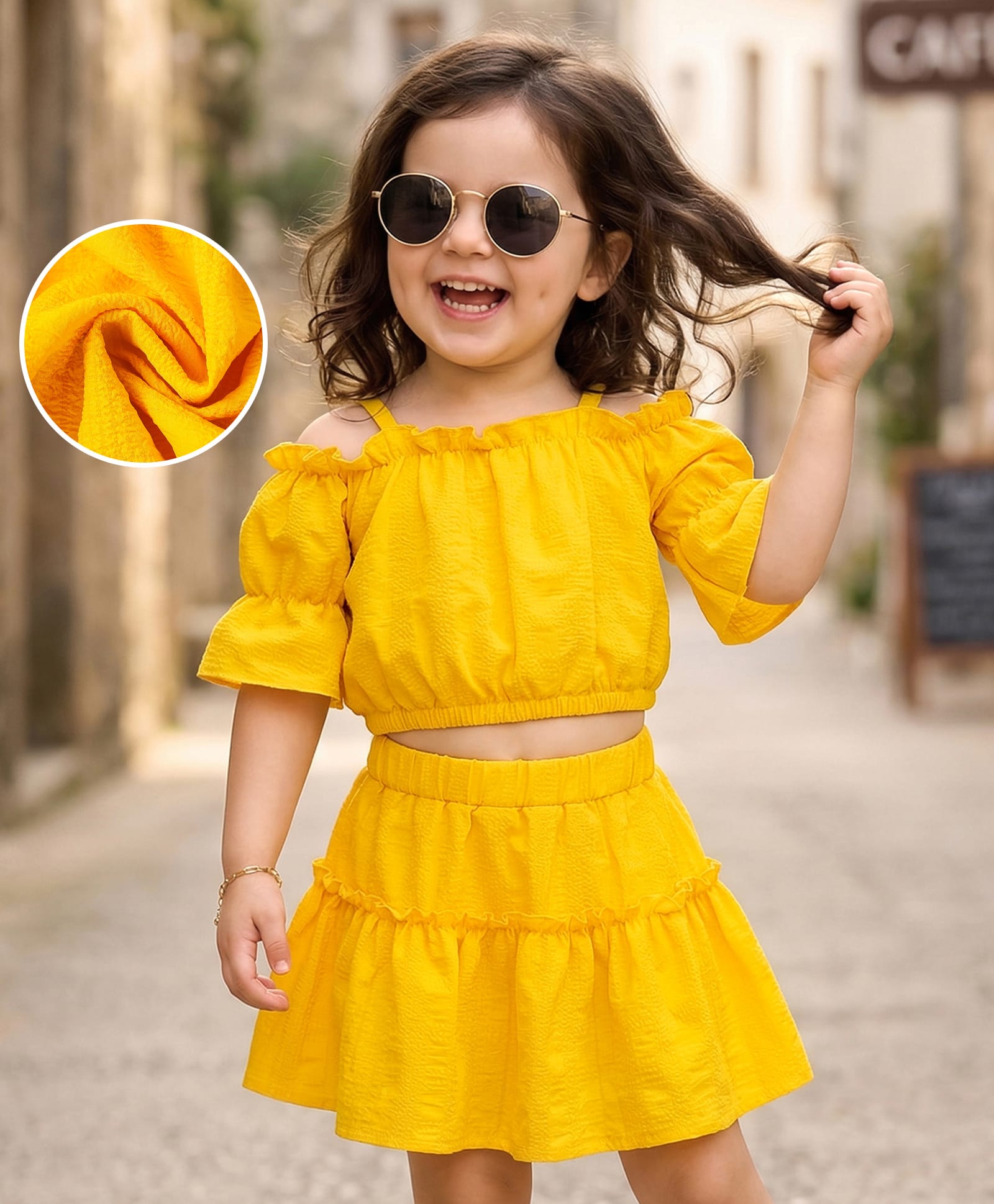 Mark & Mia Half Sleeves Co-ords Top & Skirt Set - Mustard-picture-23