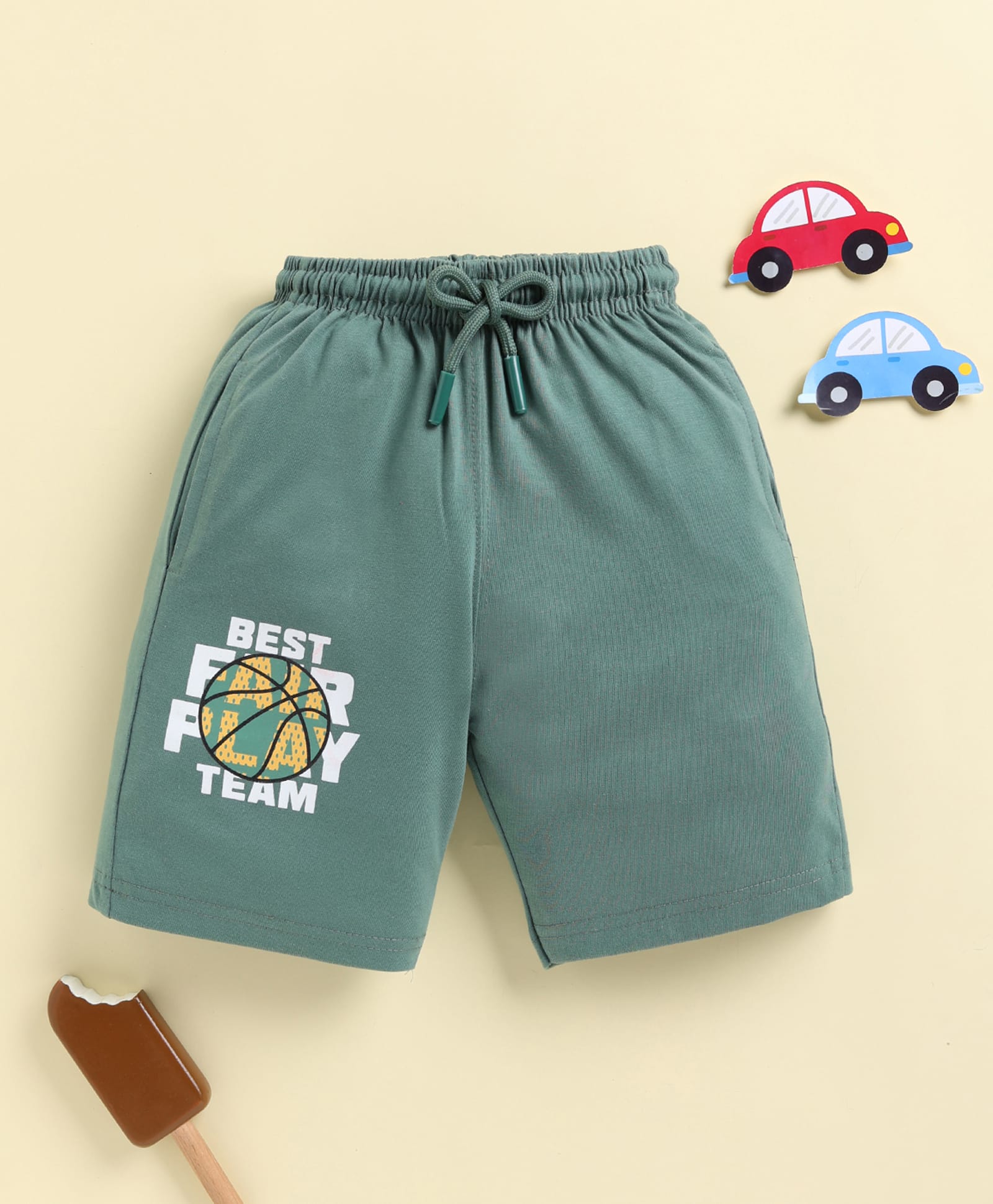 Biskid Sinker Knit Best Fair Text Printed Shorts - Green-picture-19