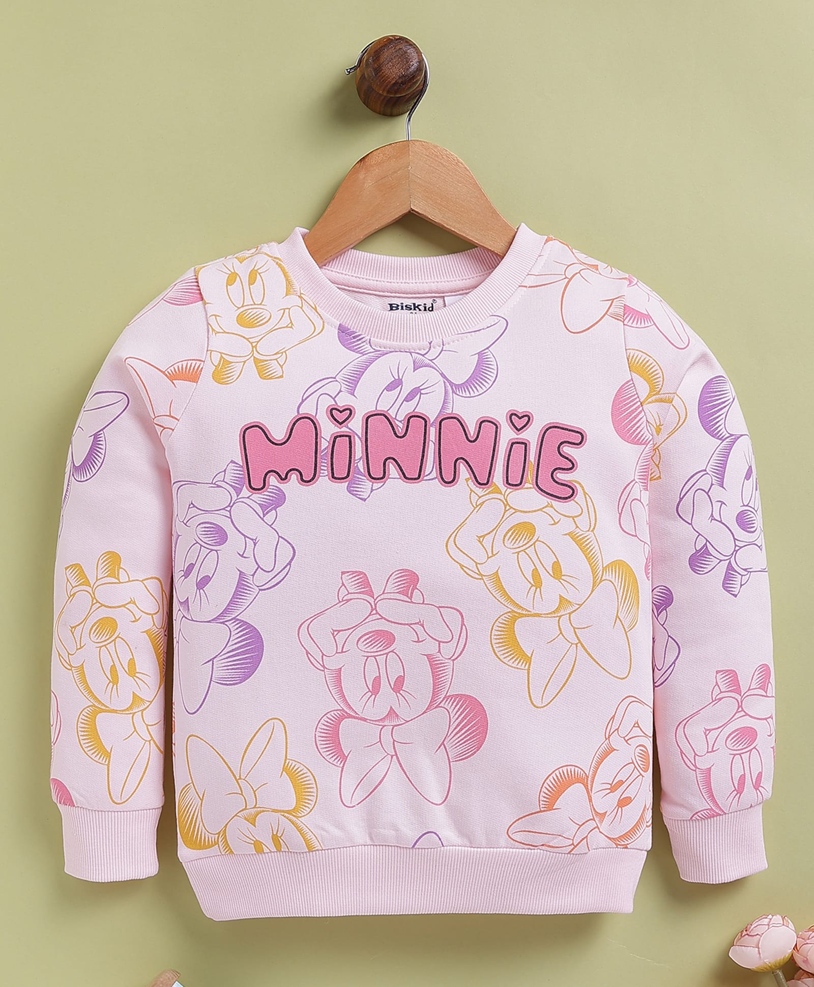 Biskid Sinker Knit Mickey & Friends Featuring Full Sleeves Minnie Printed Light Winter Sweatshirt - Pink-picture-15