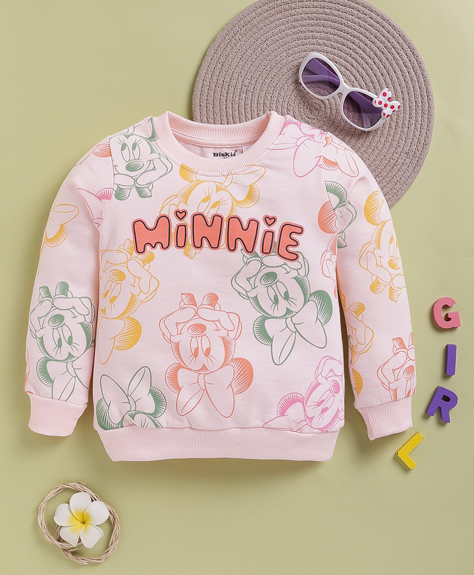 Biskid Sinker Knit Mickey & Friends Featuring Full Sleeves Minnie Printed Light Winter Sweatshirt - Peach-picture-24