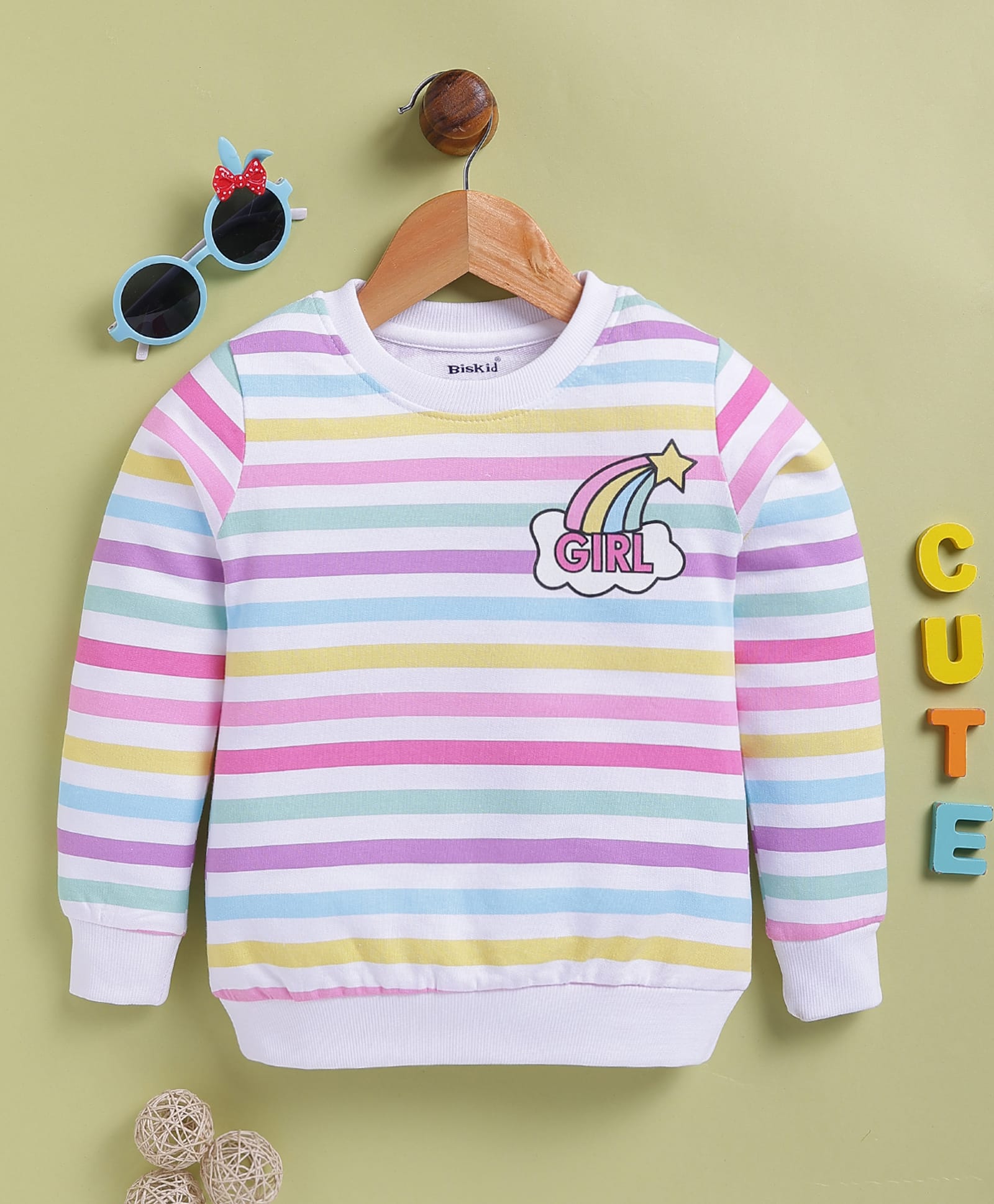 Biskid Sinker Knit Full Sleeves Striped Light Winter Sweatshirt - Pink-picture-32