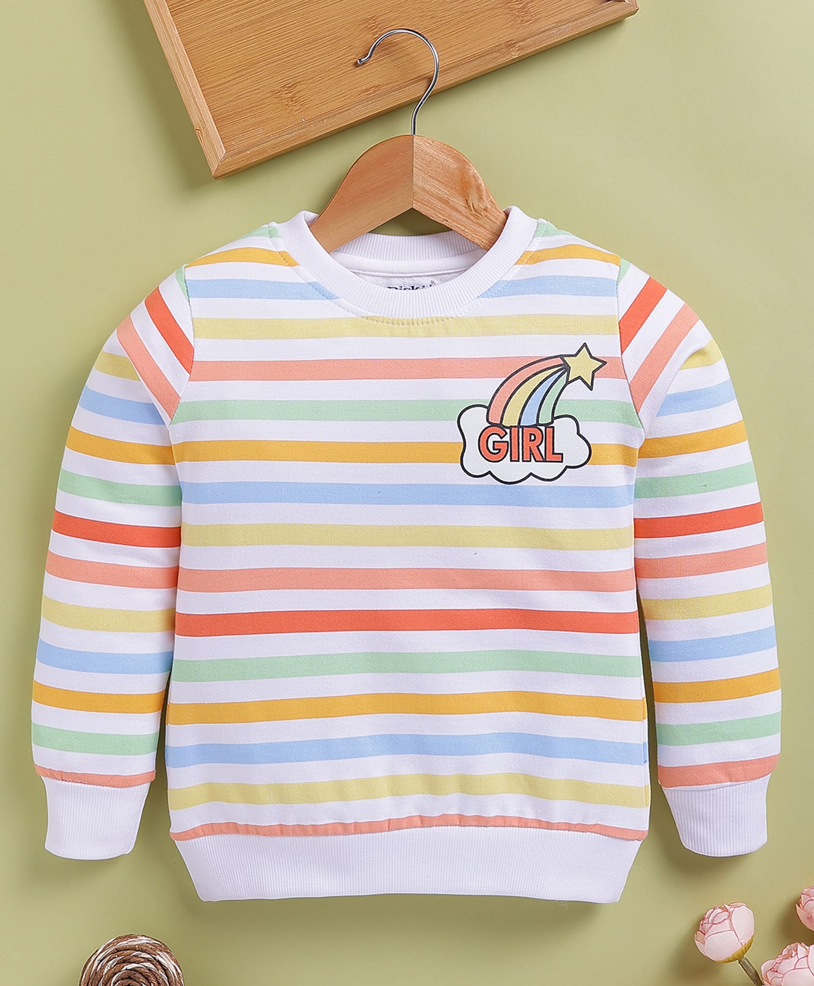 Biskid Sinker Knit Full Sleeves Striped Light Winter Sweatshirt - Orange-picture-19