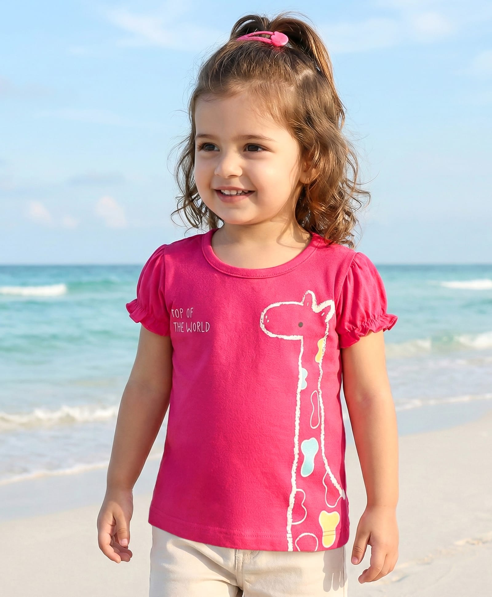 Babyhug 100% Cotton Knit Half Sleeves Giraffe Printed T-Shirt - Dark Pink-image-16