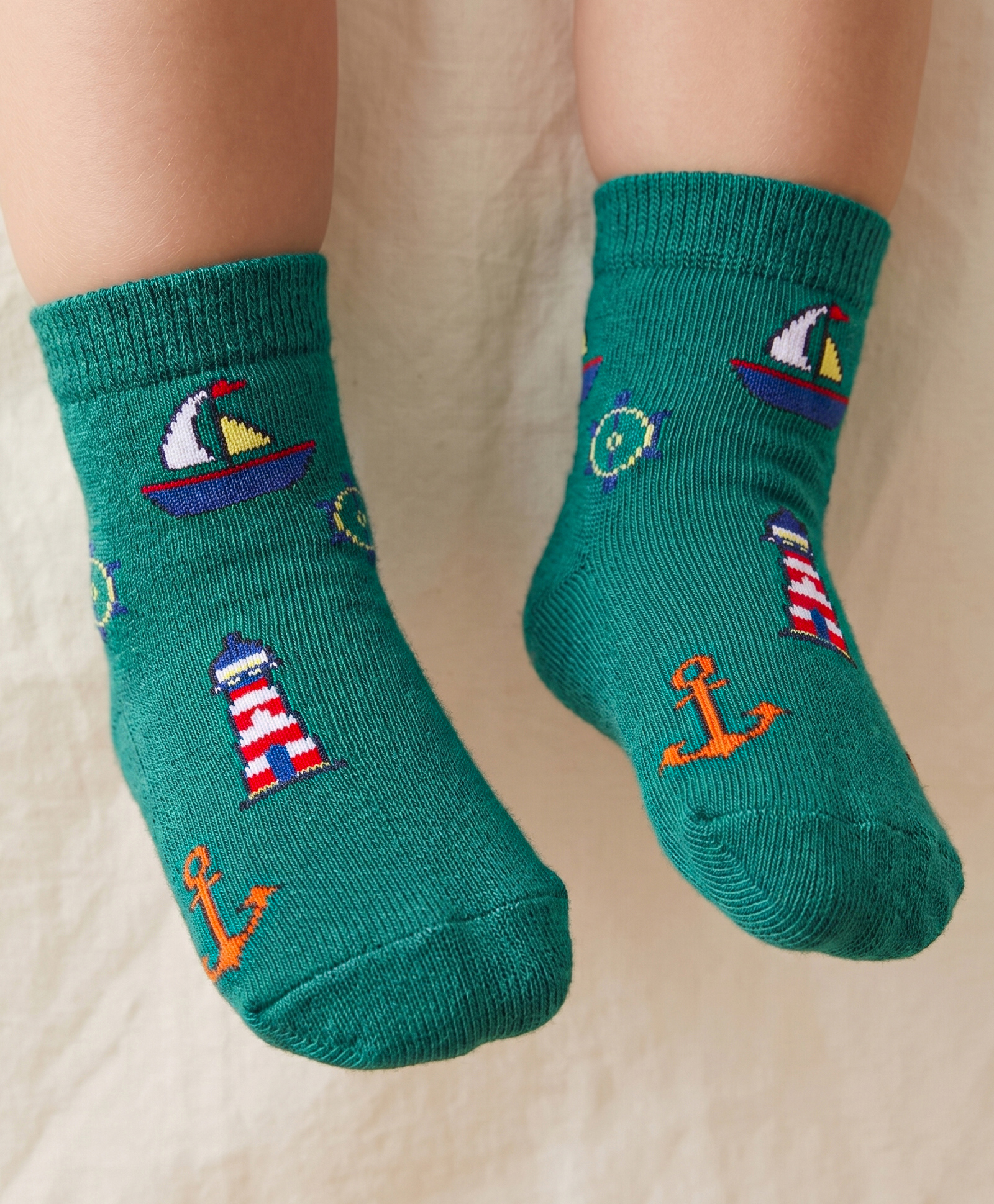 Mustang Knit Ankle Length Socks with Nautical Theme Design - Dark Green-image-48