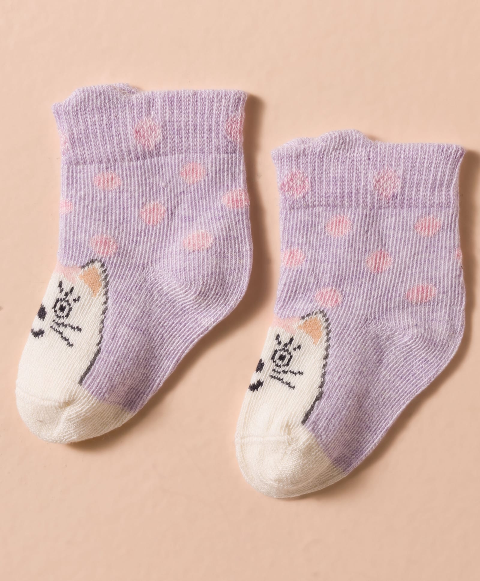 Mustang Knit Ankle Length Socks with Kitty Design - Lavender-image-18