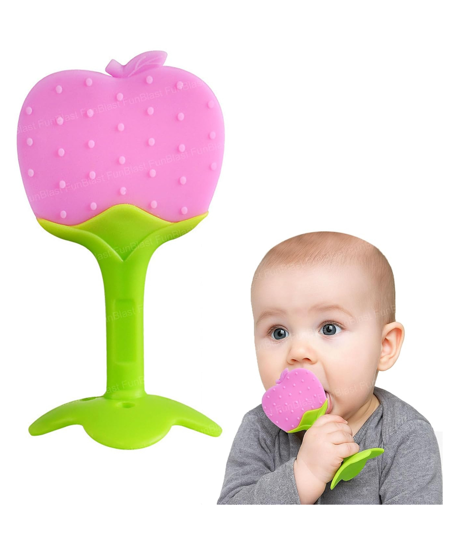 FunBlast Fruits Silicone Baby Teether Toy for Kids Pack of 1 (Apple)-picture-12