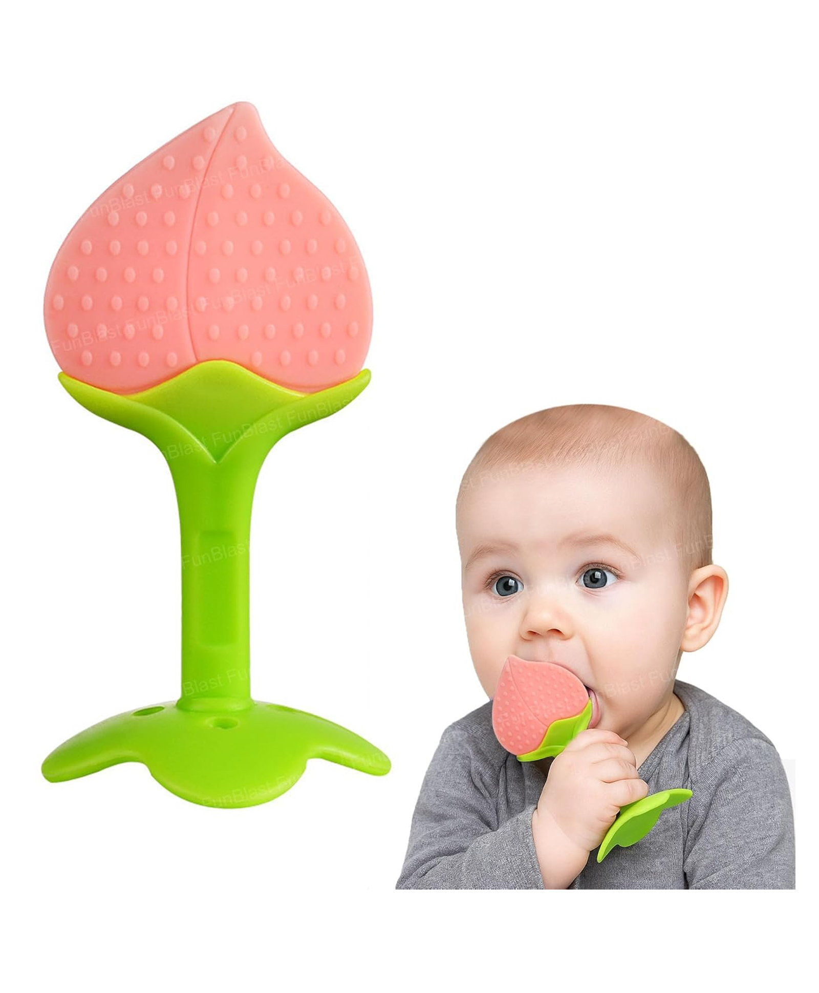 FunBlast Fruits Silicone Baby Teether Toy for Kids Pack of 1 (Peach)-image-41