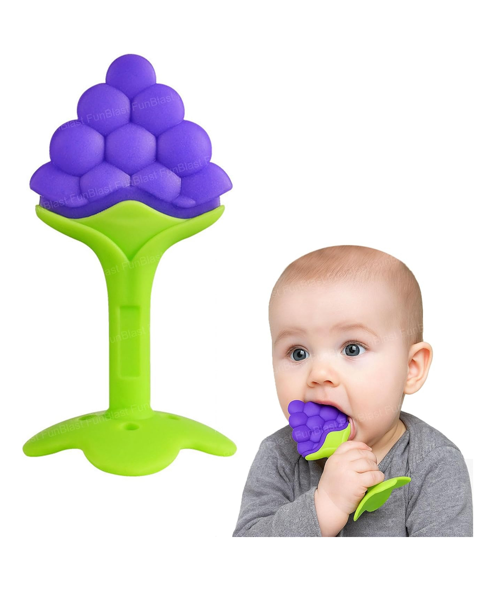 FunBlast Fruits Silicone Baby Teether Toy for Kids Pack of 1 (Grapes)-picture-40