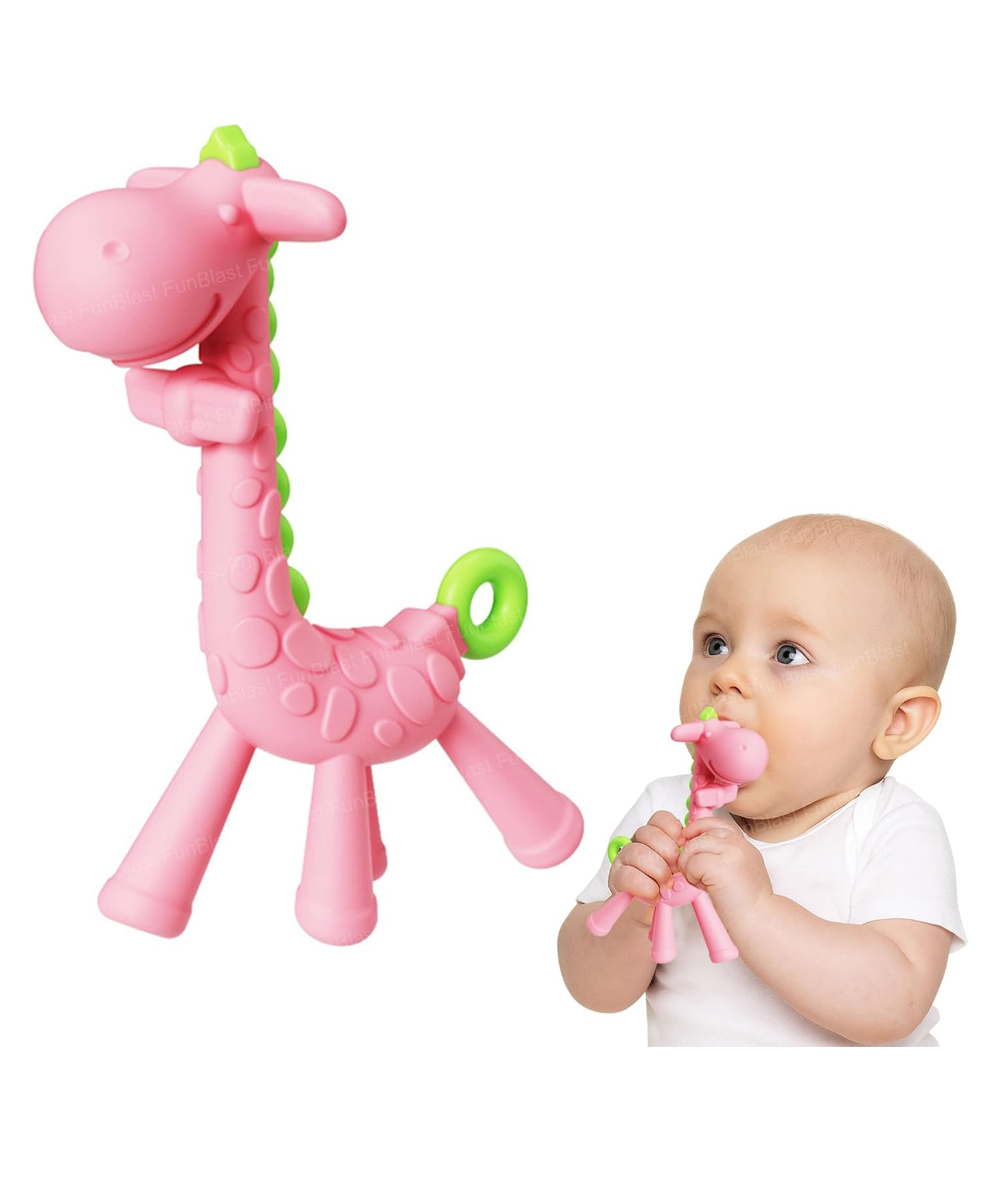 FunBlast Giraffe Silicone Baby Teether Toy for Kids Pack of 1 (Pink)-image-49
