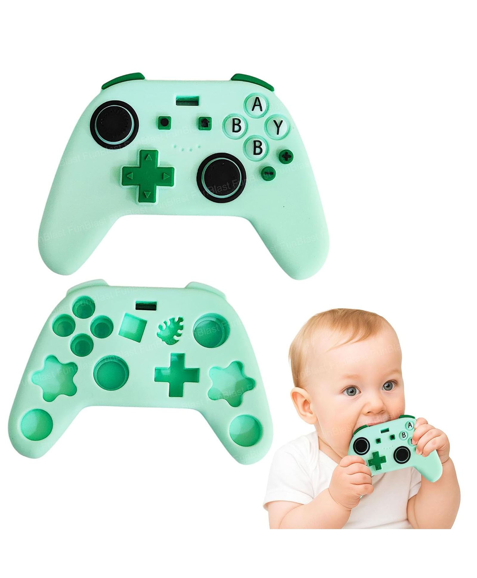 FunBlast Gaming Remote Silicone Baby Teether Toy for Babies Pack of 1 (Green)-image-4