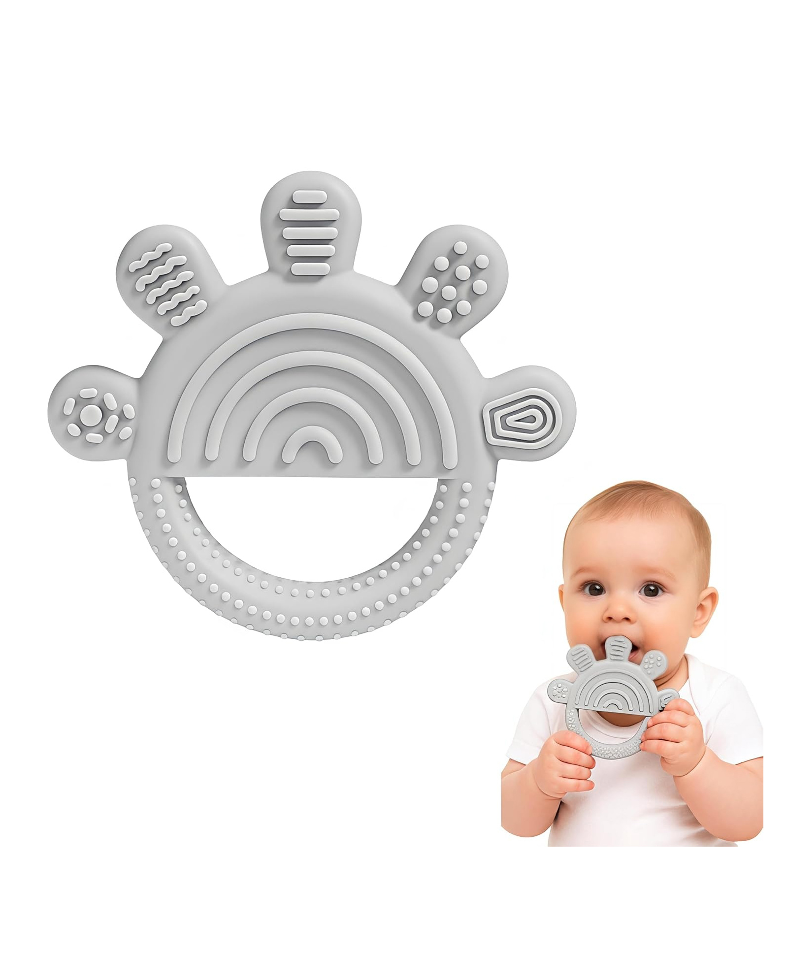 FunBlast Round Shape Silicone Baby Teether Toy for Babies Pack of 1 (Grey)-picture-39