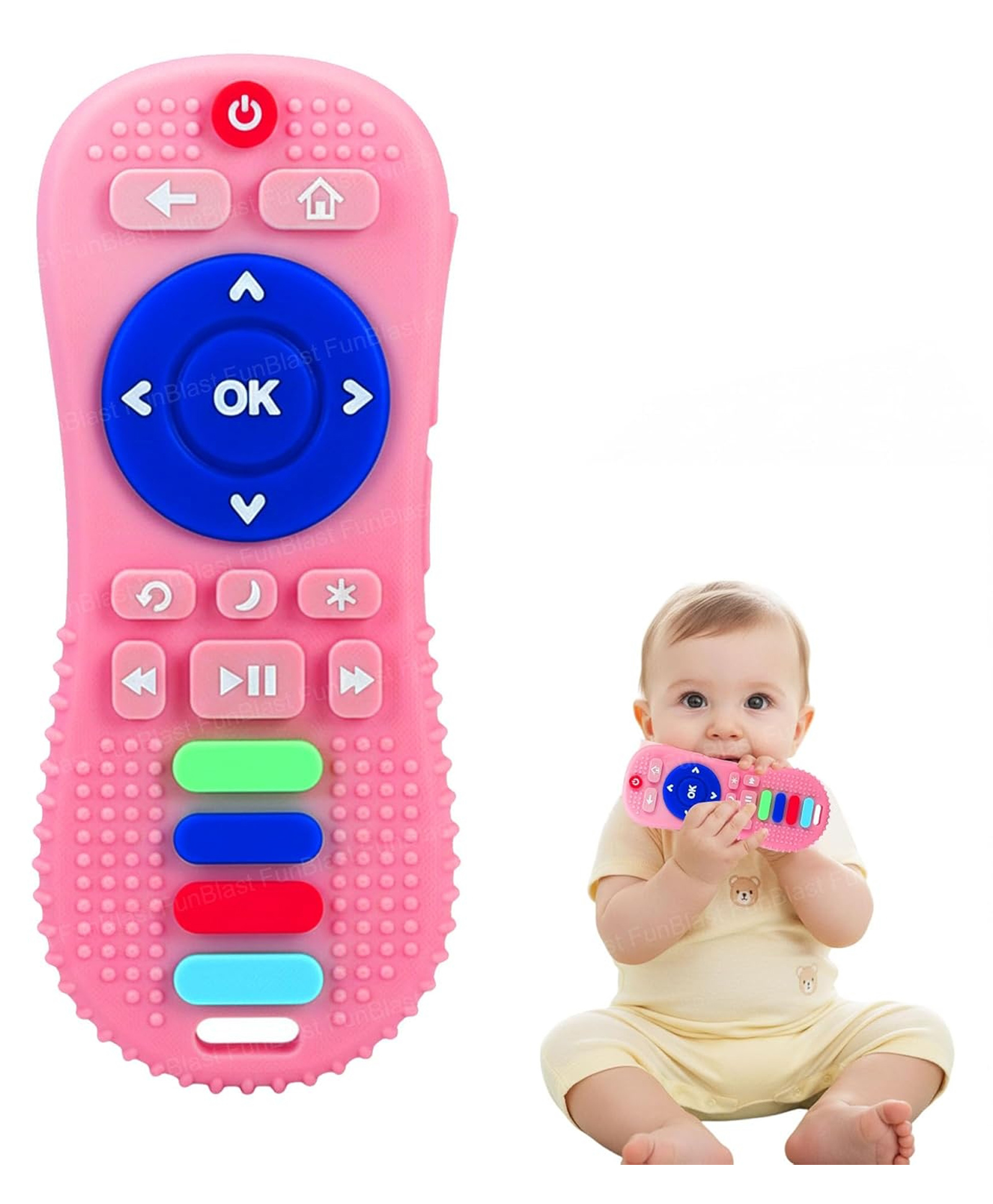 FunBlast Remote Shape Silicone Baby Teether Toy for Babies Pack of 1 (PinkB)-picture-49