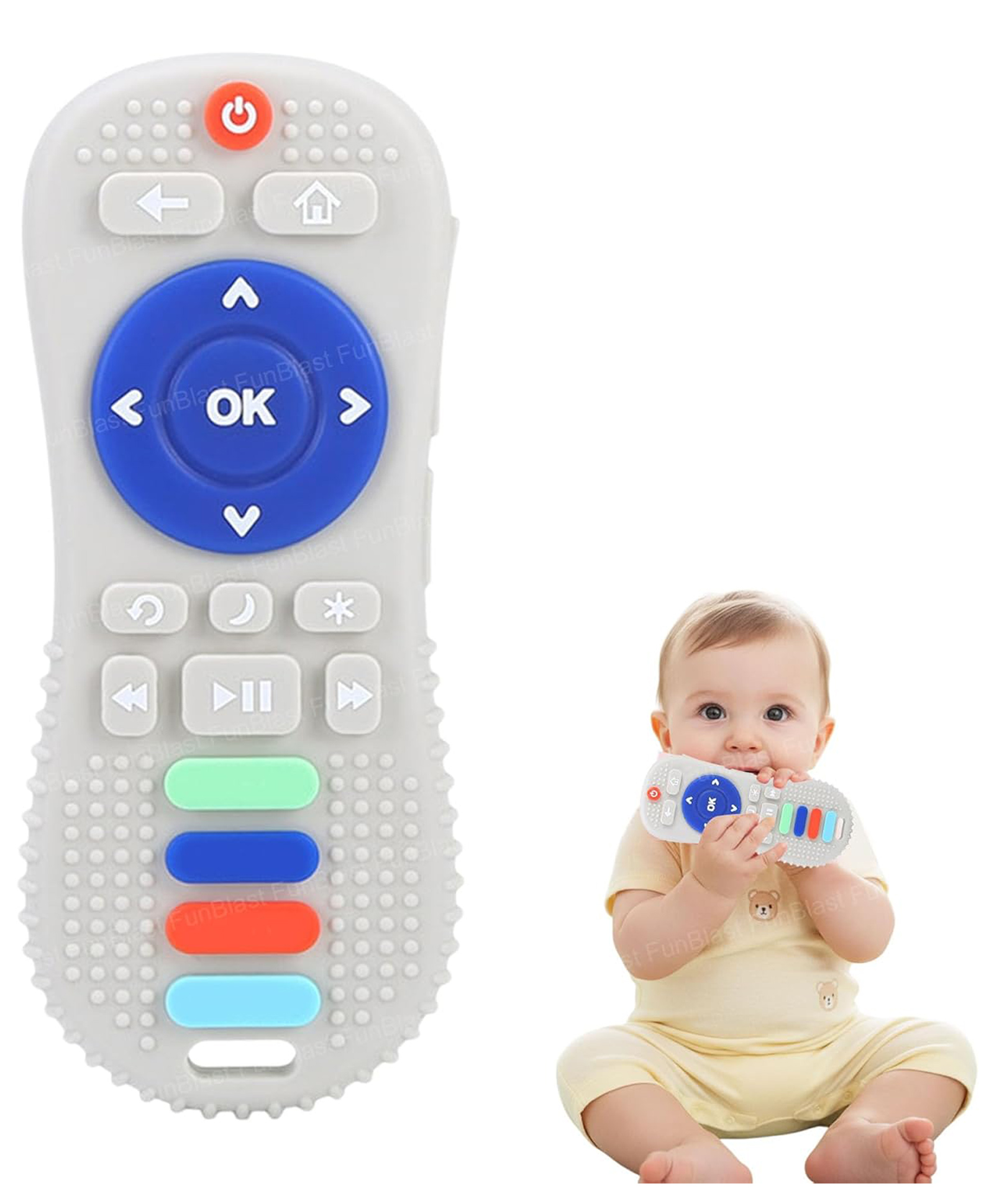 FunBlast Remote Shaped Silicone Teether Toy for Babies Pack of 1 Grey-image-46