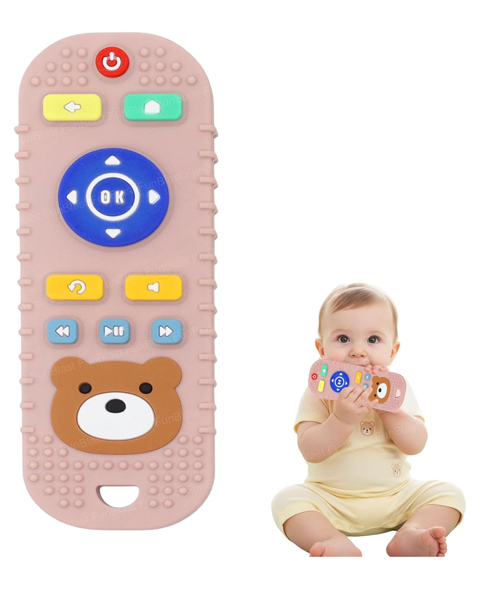 FunBlast Remote Shape Silicone Baby Teether Toy for Babies Pack of 1 (Peach-)-image-44