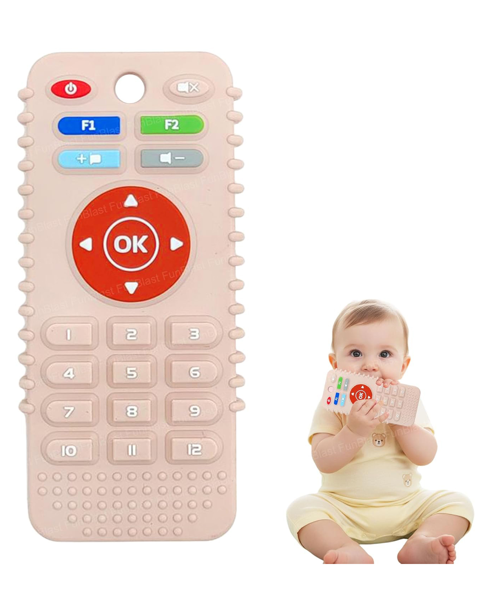 FunBlast Remote Shape Silicone Baby Teether Toy for Babies Pack of 1 (Peach)-image-43