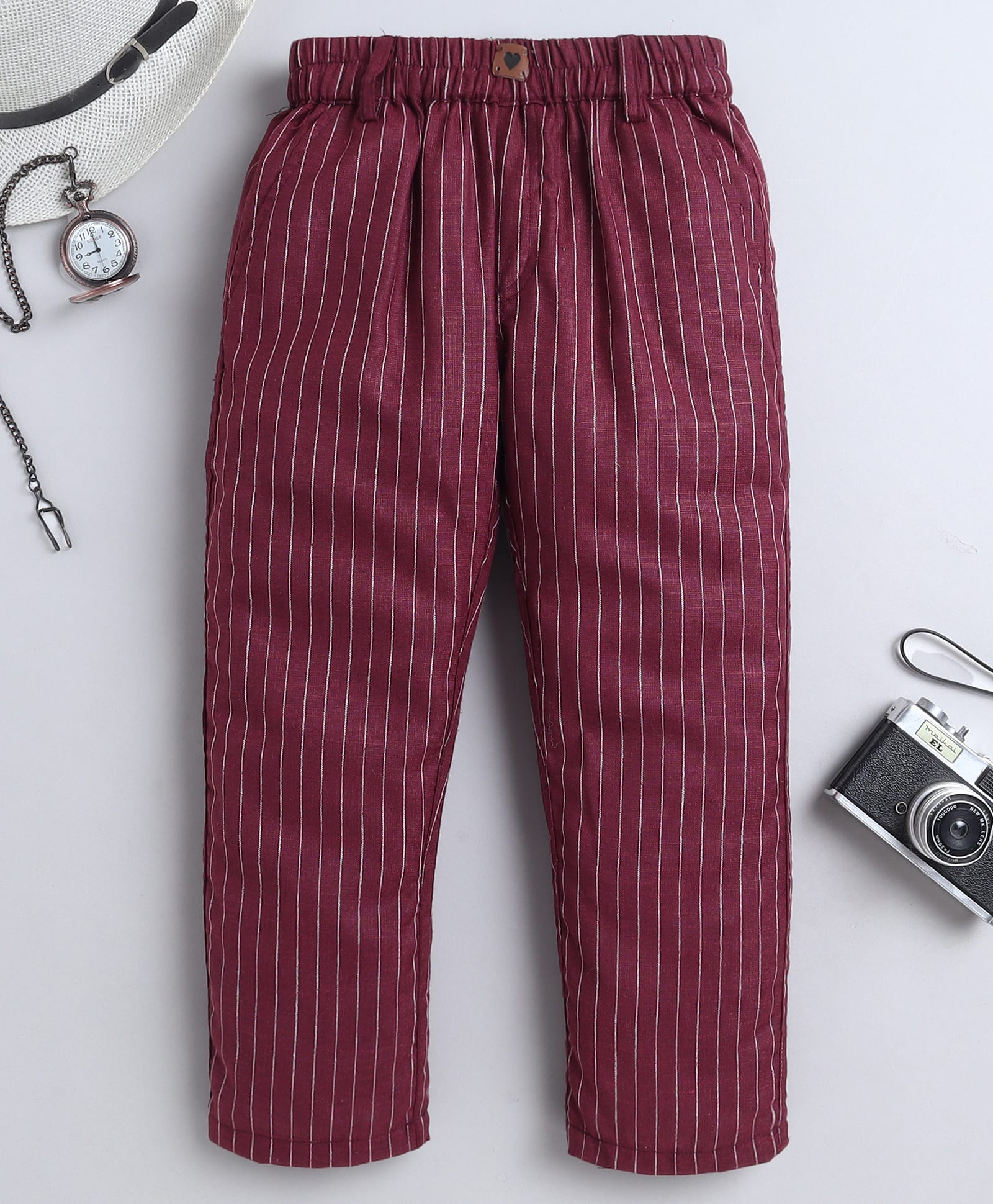 BAATCHEET Cotton Woven Striped Pant - Maroon-picture-22