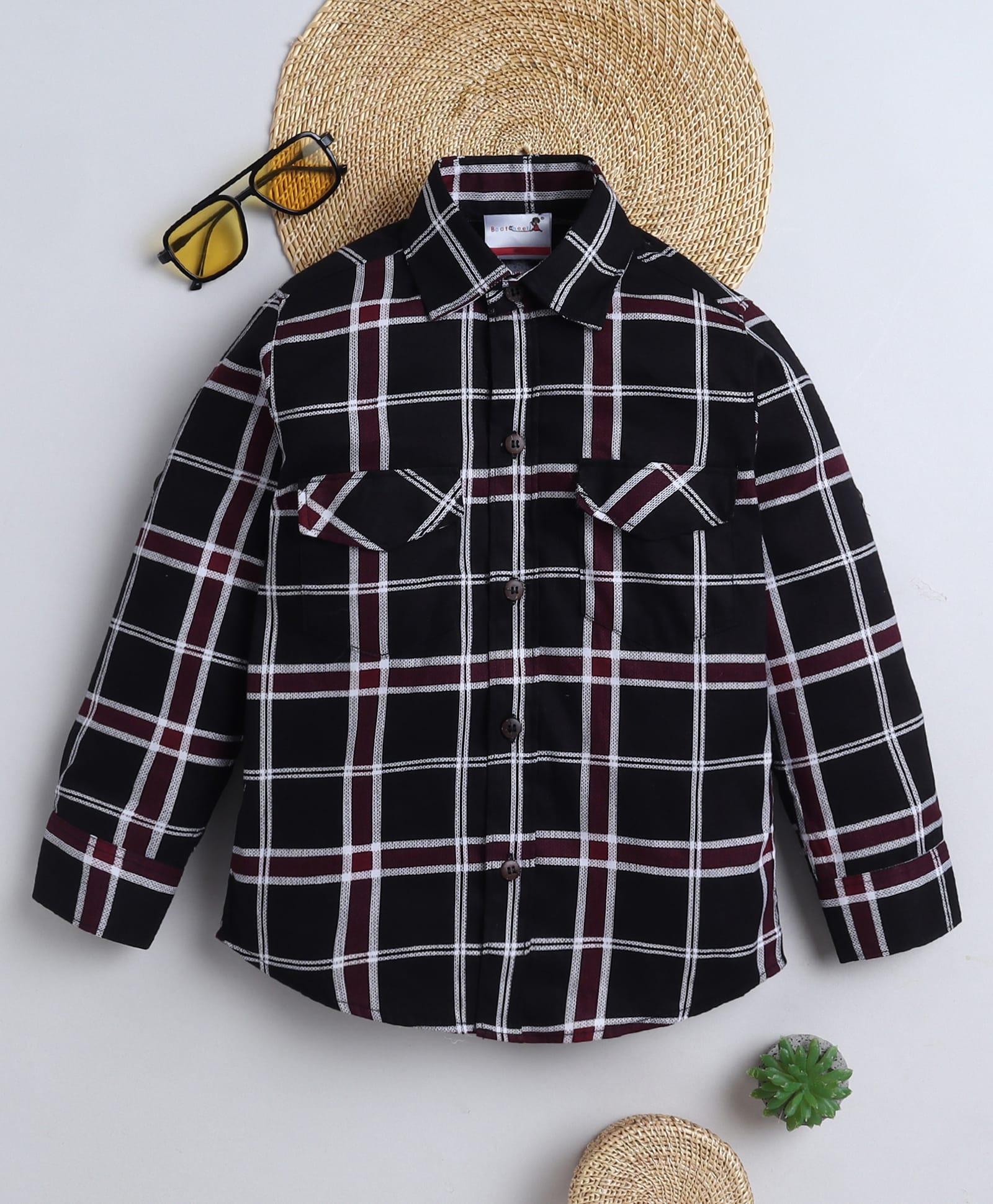 BAATCHEET Cotton Woven Full Sleeves Checked Shirt With Attached Tee - Navy-picture-18