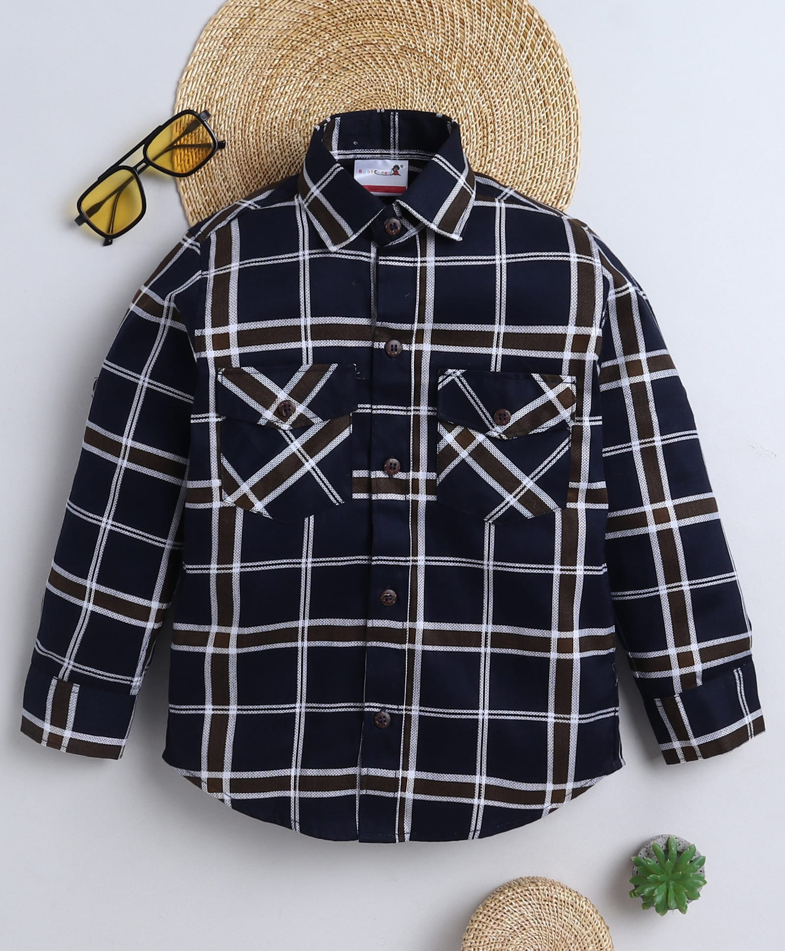 BAATCHEET Cotton Woven Full Sleeves Checked Shirt With Attached Tee - Navy-picture-11