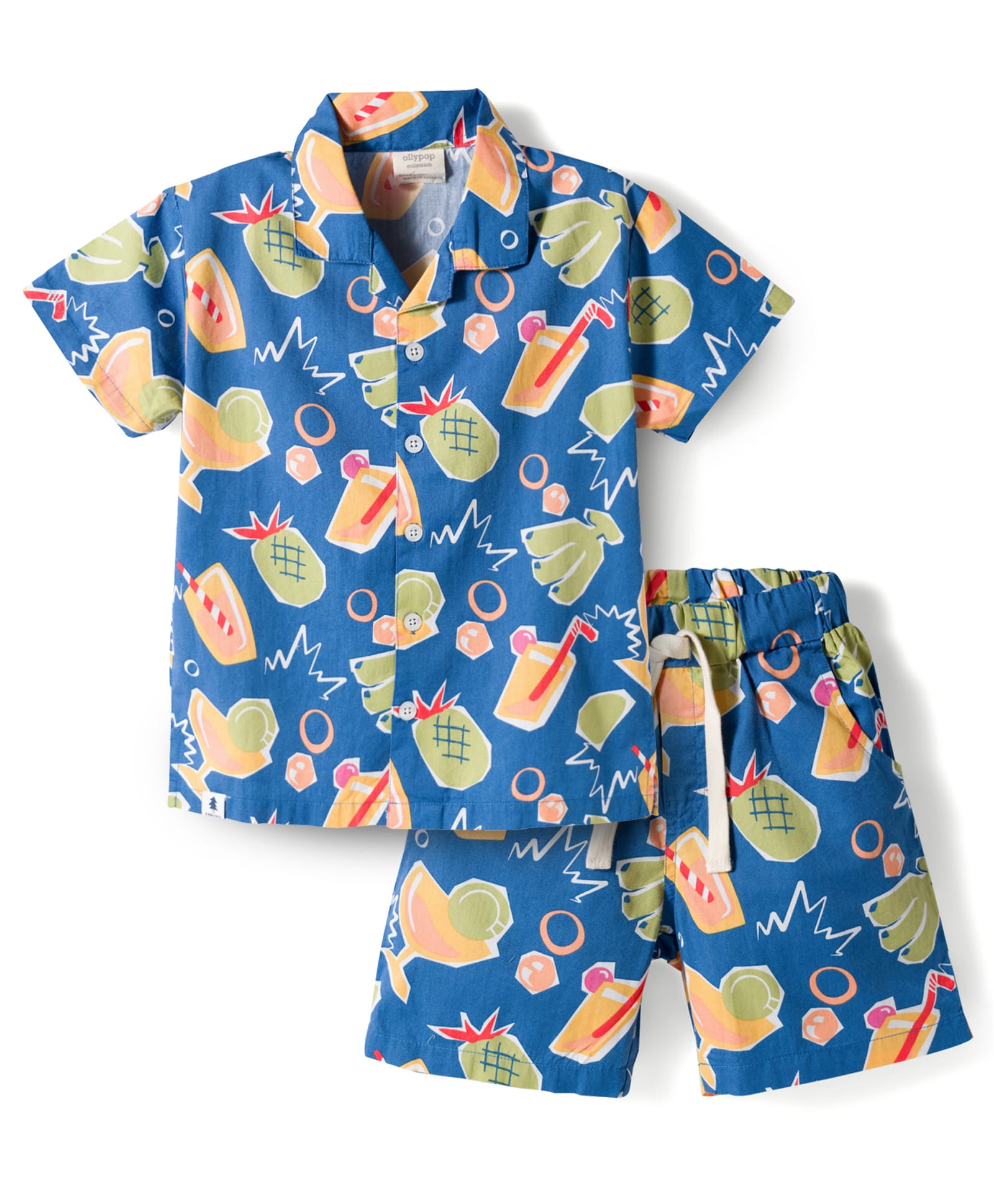 Ollypop Sinker Knit Half Sleeves Shirt & Shorts Co-ord Night Suit With Fruit Print - Blue-picture-49