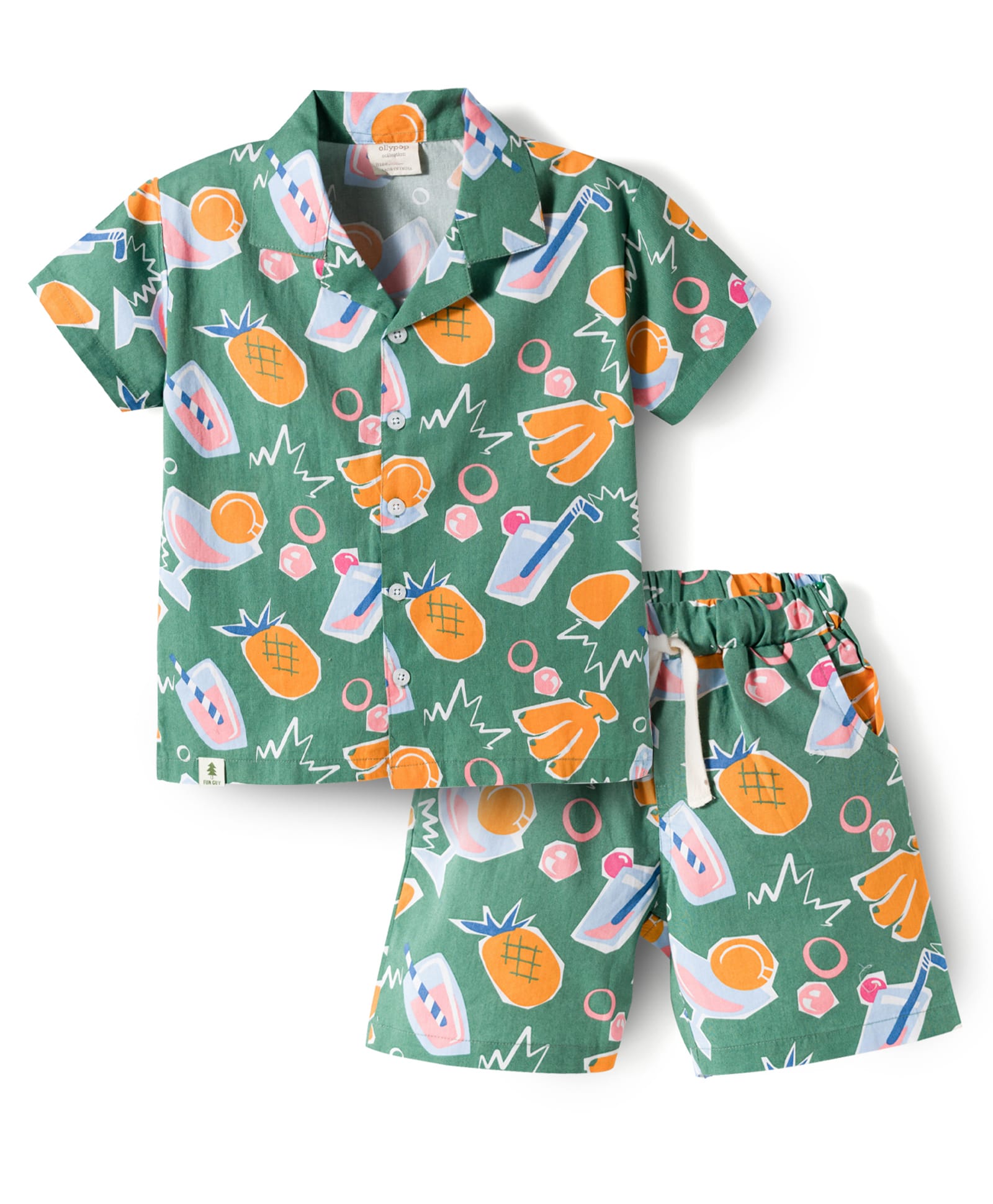 Ollypop Sinker Knit Half Sleeves Shirt & Shorts Co-ord Night Suit With Fruit Print - Blue-picture-49