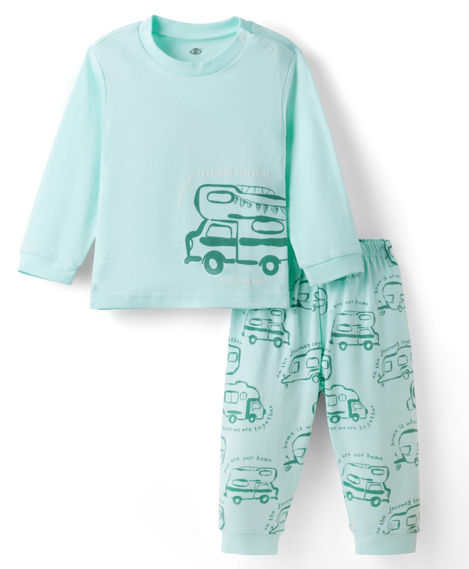 Zero Knitted Full Sleeves Vehicles Printed Top & Jogger Pant Set - Aqua Blue-picture-28