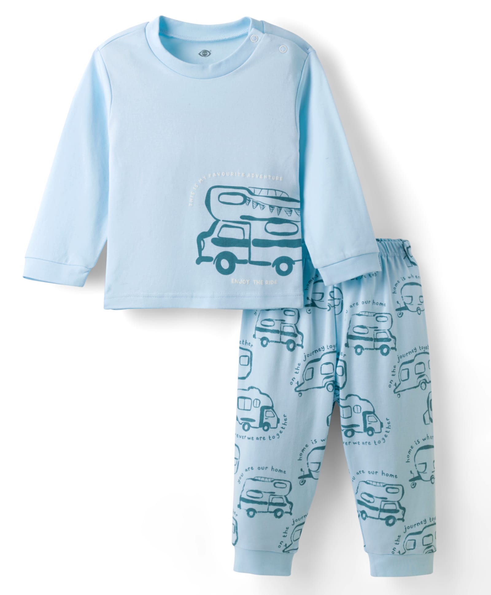 Zero Knitted Full Sleeves Vehicles Printed Top & Jogger Pant Set - Light Blue-picture-16