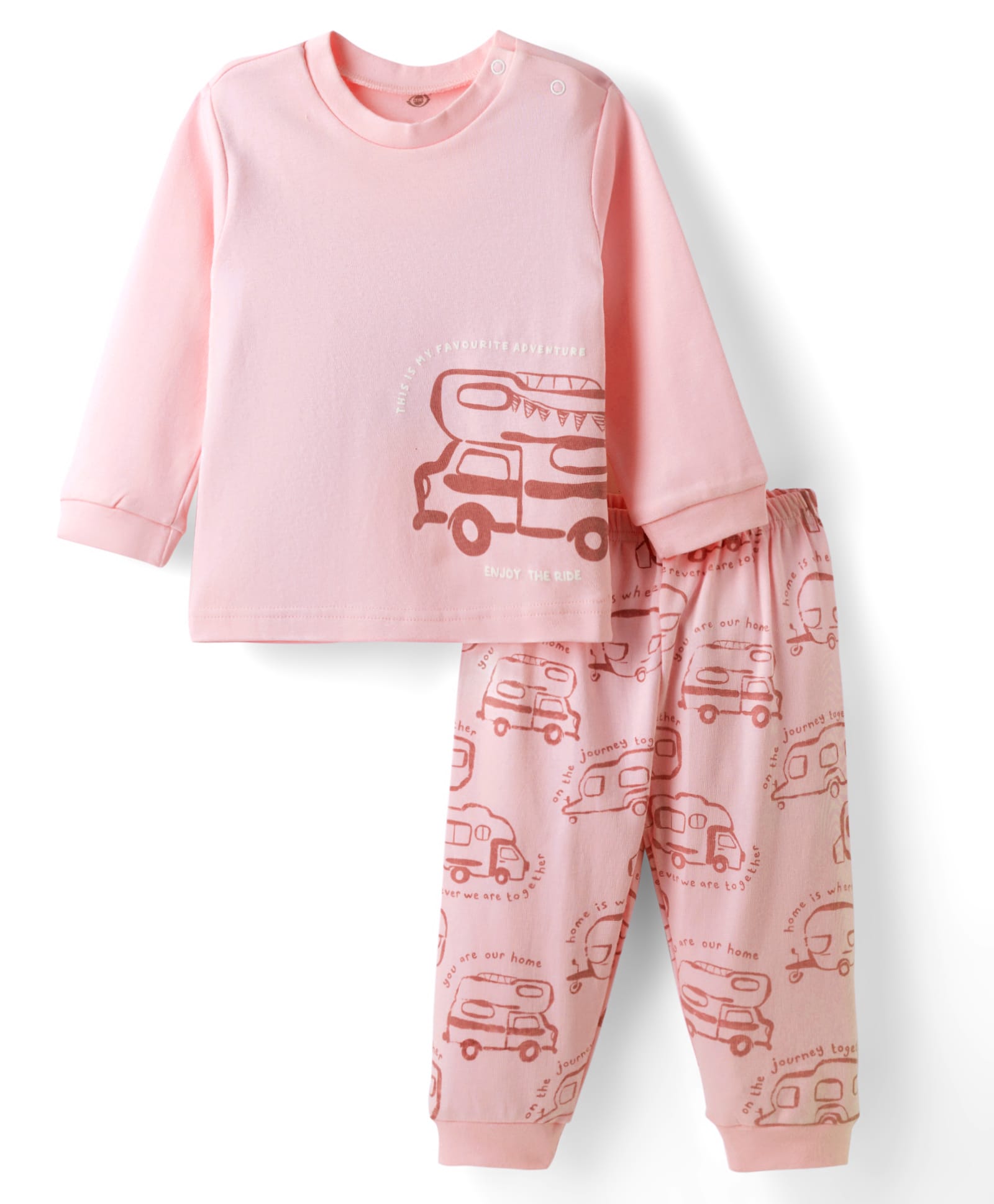 Zero Knitted Full Sleeves Vehicles Printed Top & Jogger Pant Set - Pink-picture-15