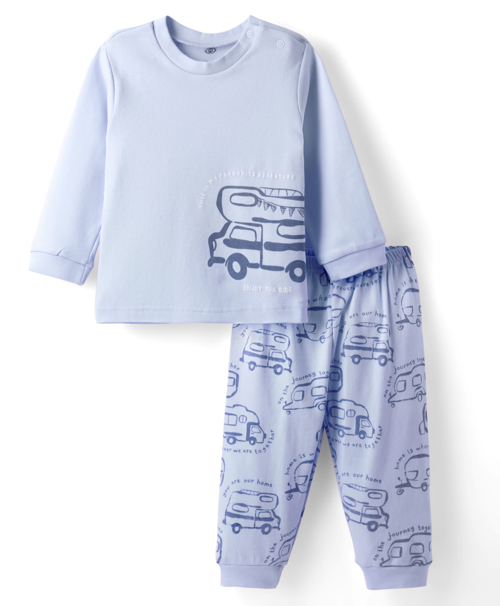Zero Knitted Full Sleeves Vehicles Printed Top & Jogger Pant Set - Blue-picture-25