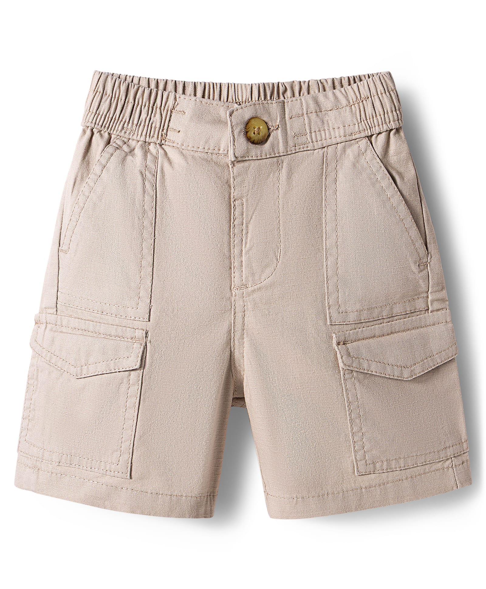Bonfino Cotton Elastane Woven Knee Length Solid Color Shorts with Side Pockets - Beige-image-41