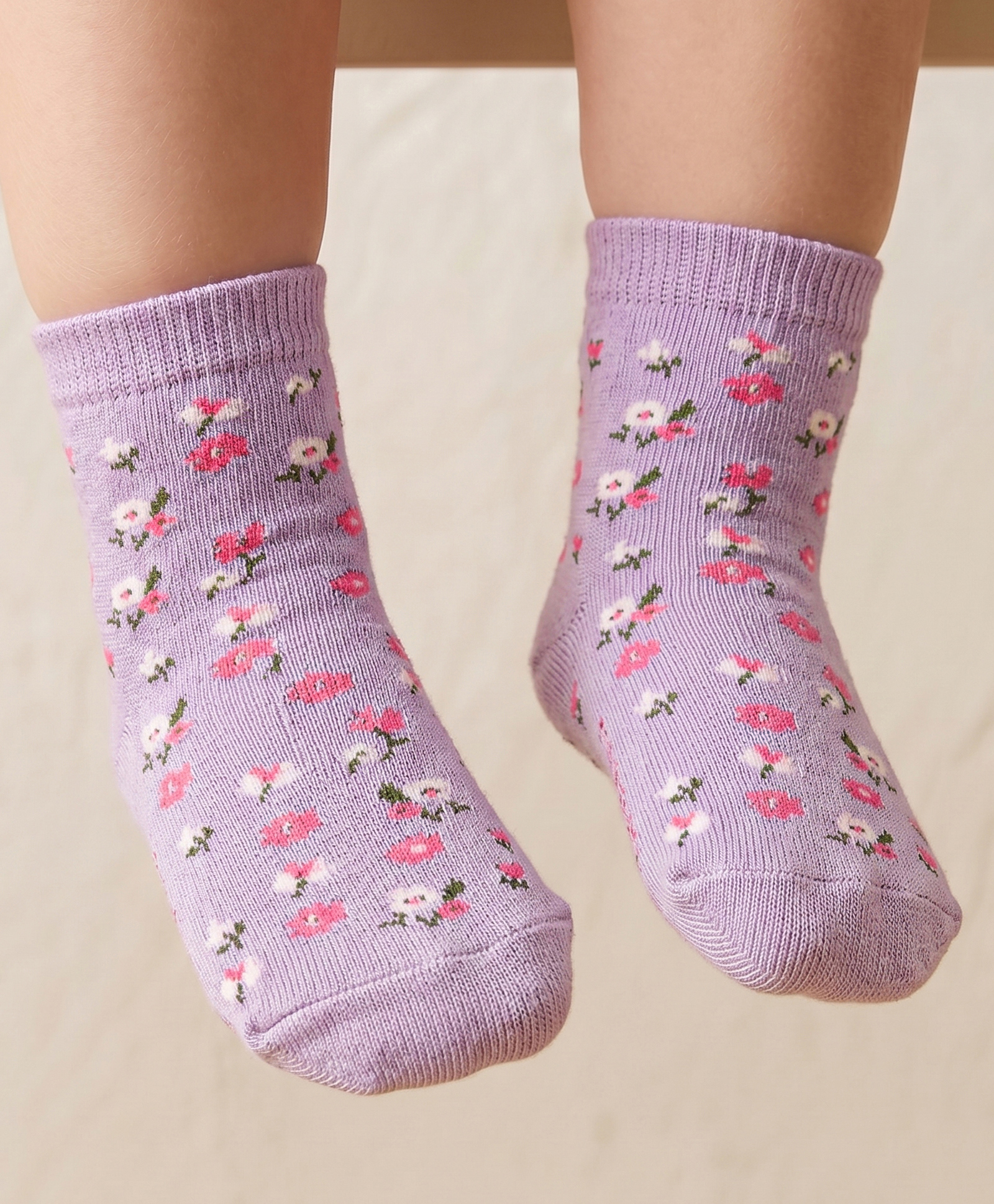 Mustang Knit Ankle Length Socks with Floral Design - Lilac-image-14