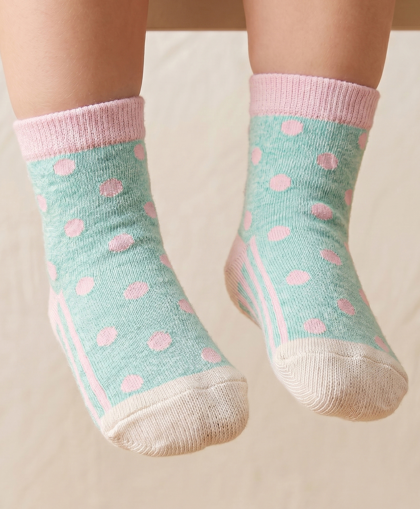 Mustang Knit Mid Calf Length Socks with Polka Dot Design - Mint-picture-24