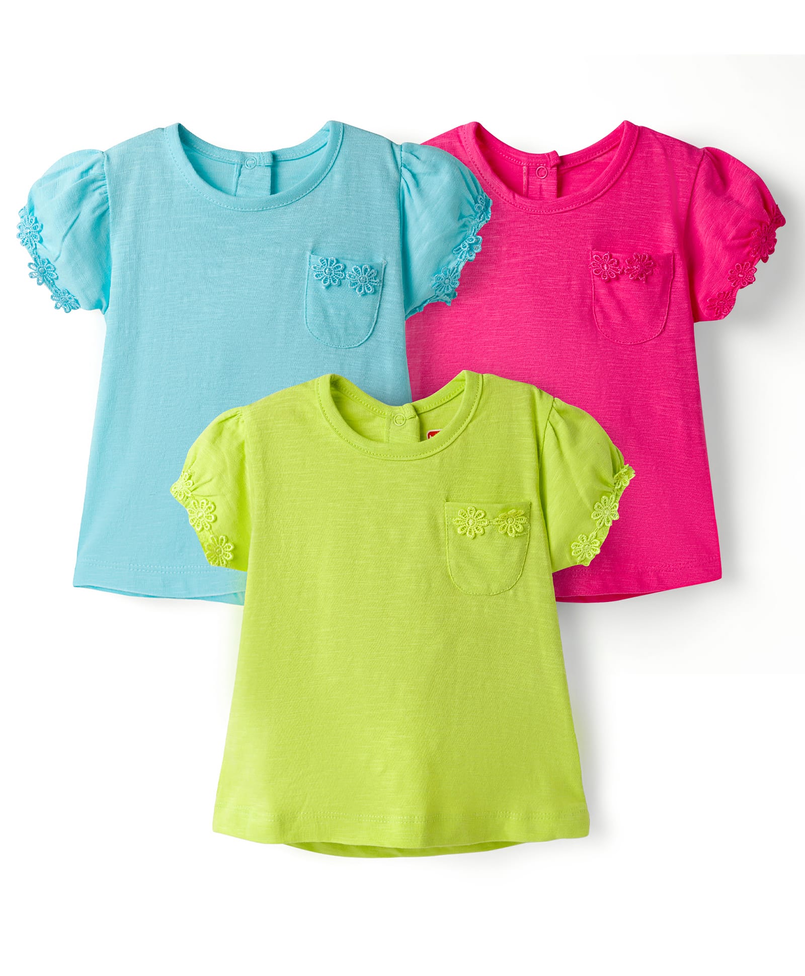 Babyhug 100% Cotton Knit Half Sleeves T-Shirts With Floral Applique Pack Of 3 - Multicolour