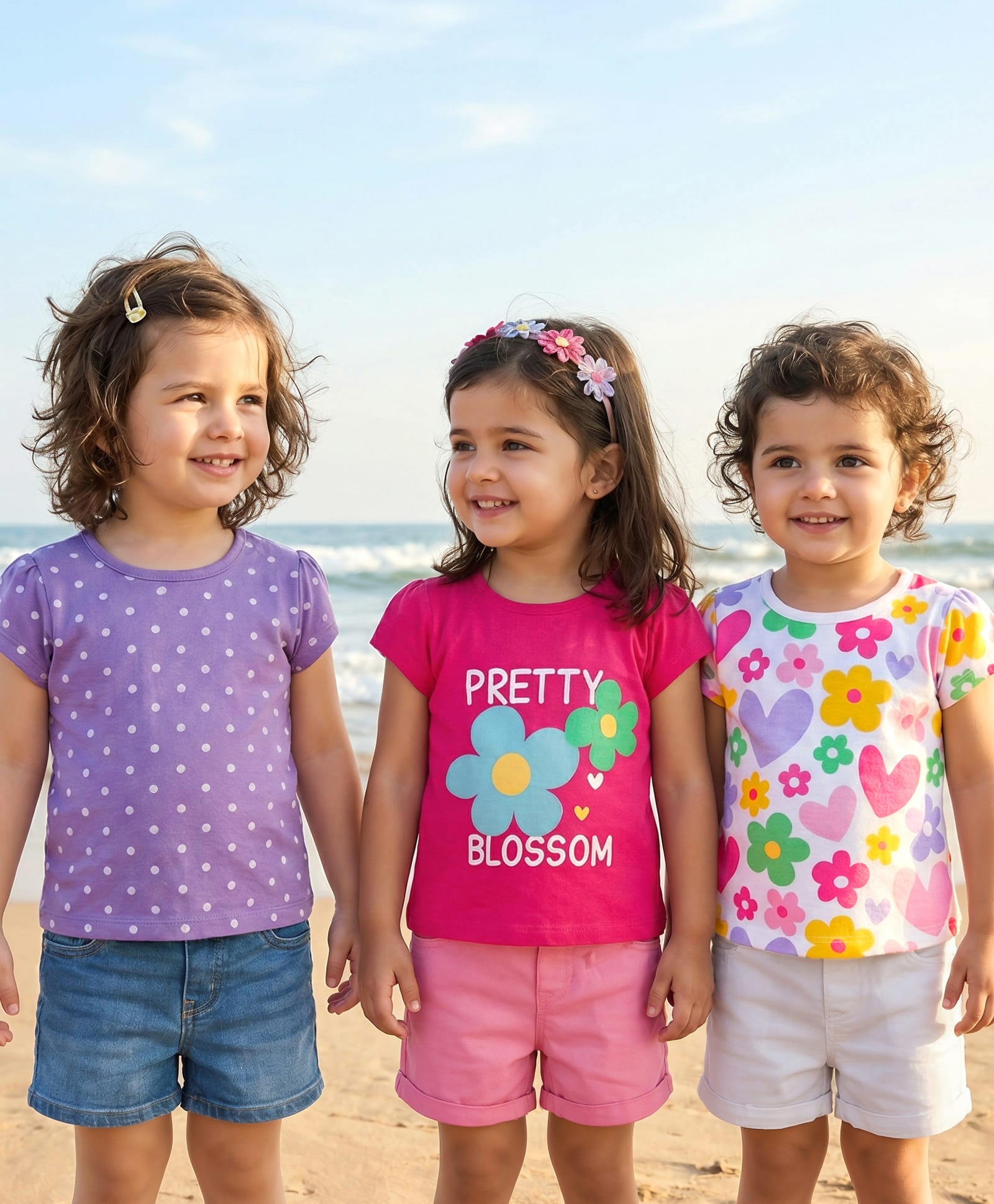 Babyhug 100% Cotton Knit Half Sleeves Floral Hearts & Polka Dots Printed T-Shirts Pack Of 3 - Multicolour