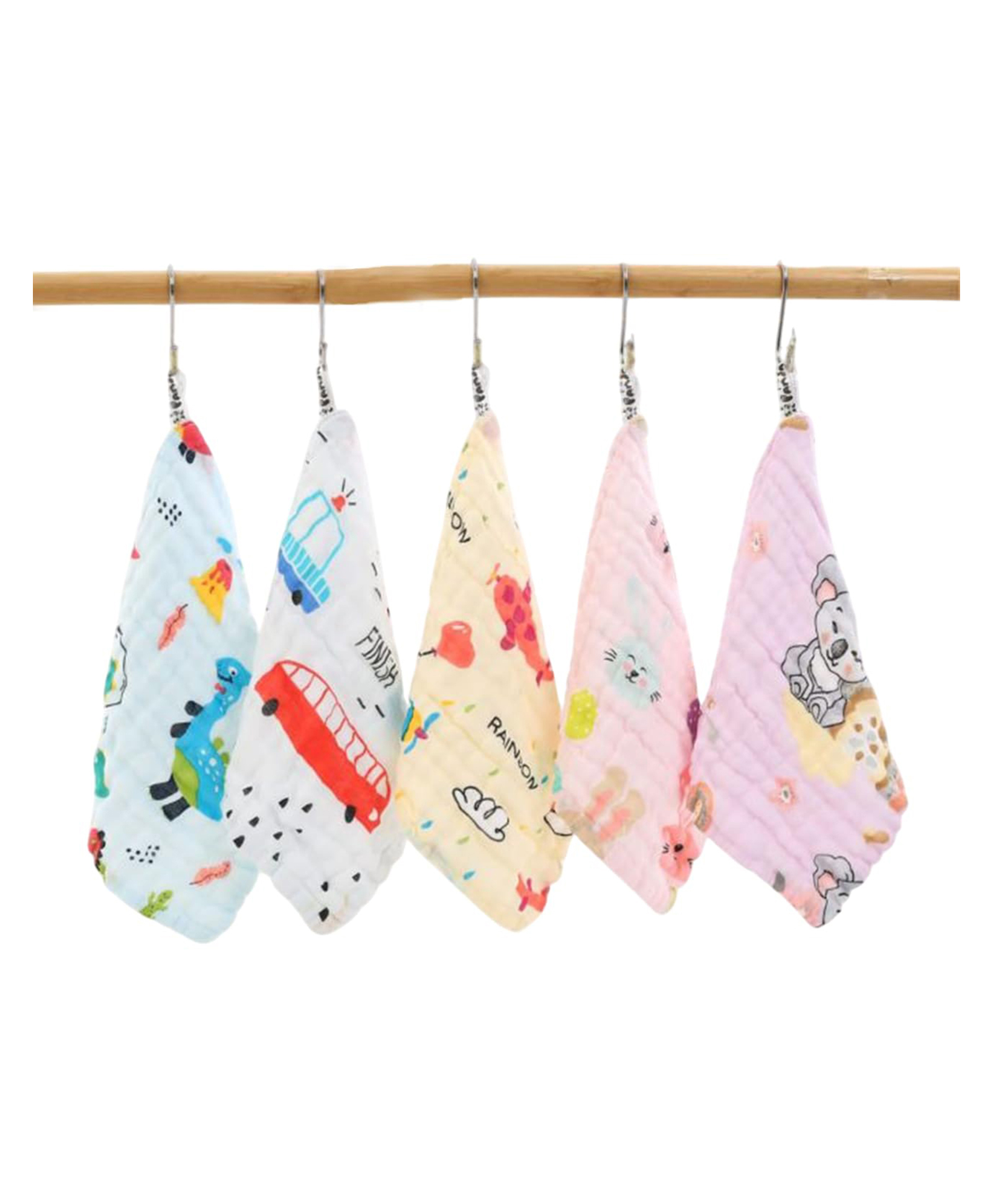 TERI BERI Muslin Cotton Printed Face Towels for Newborn Baby Extra Soft Hankies Reusable Napkins for Infants Toddlers - 25x25 cm (Pack of 5,Multicolor)-picture-18