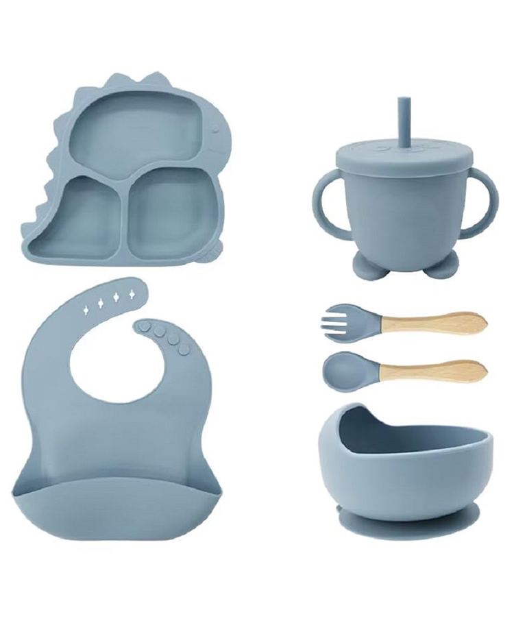 TERI BERI 5-in-1 Silicone Baby Feeding Set | Suction Bowl, Sippy Cup, Bib, Spoon & Fork, Dinosaur Plate | BPA Free, Food Grade, Unbreakable, Dishwasher Safe | Baby Weaning Feeding Set-picture-12