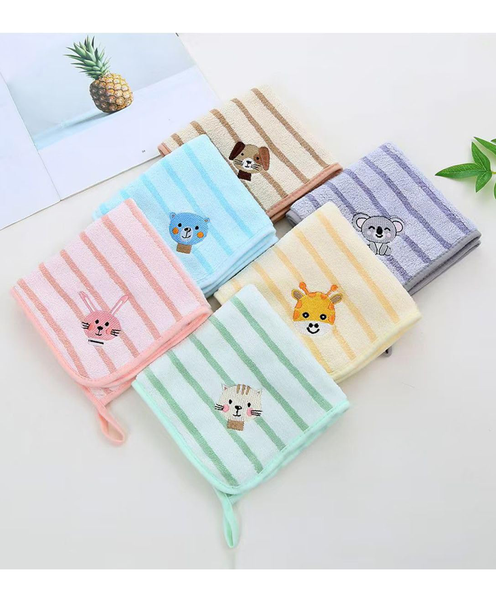TERI BERI Baby Washcloths Ultra Soft Cotton Face Towels with Cute Animal Embroidery, 30x30 cm, Gentle for Newborns & Toddlers-image-2