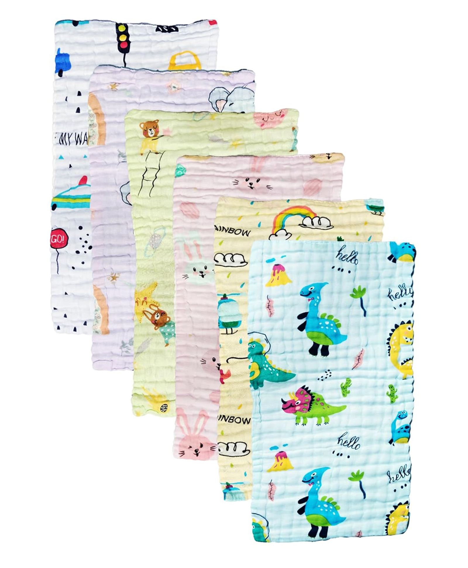 TERI BERI Printed Muslin Burp Cloths 100% Cotton Large 25x50 cm Extra Soft and Absorbent Baby Burping Cloth for Boys Girls - Multicolor (Pack of 3)-image-3