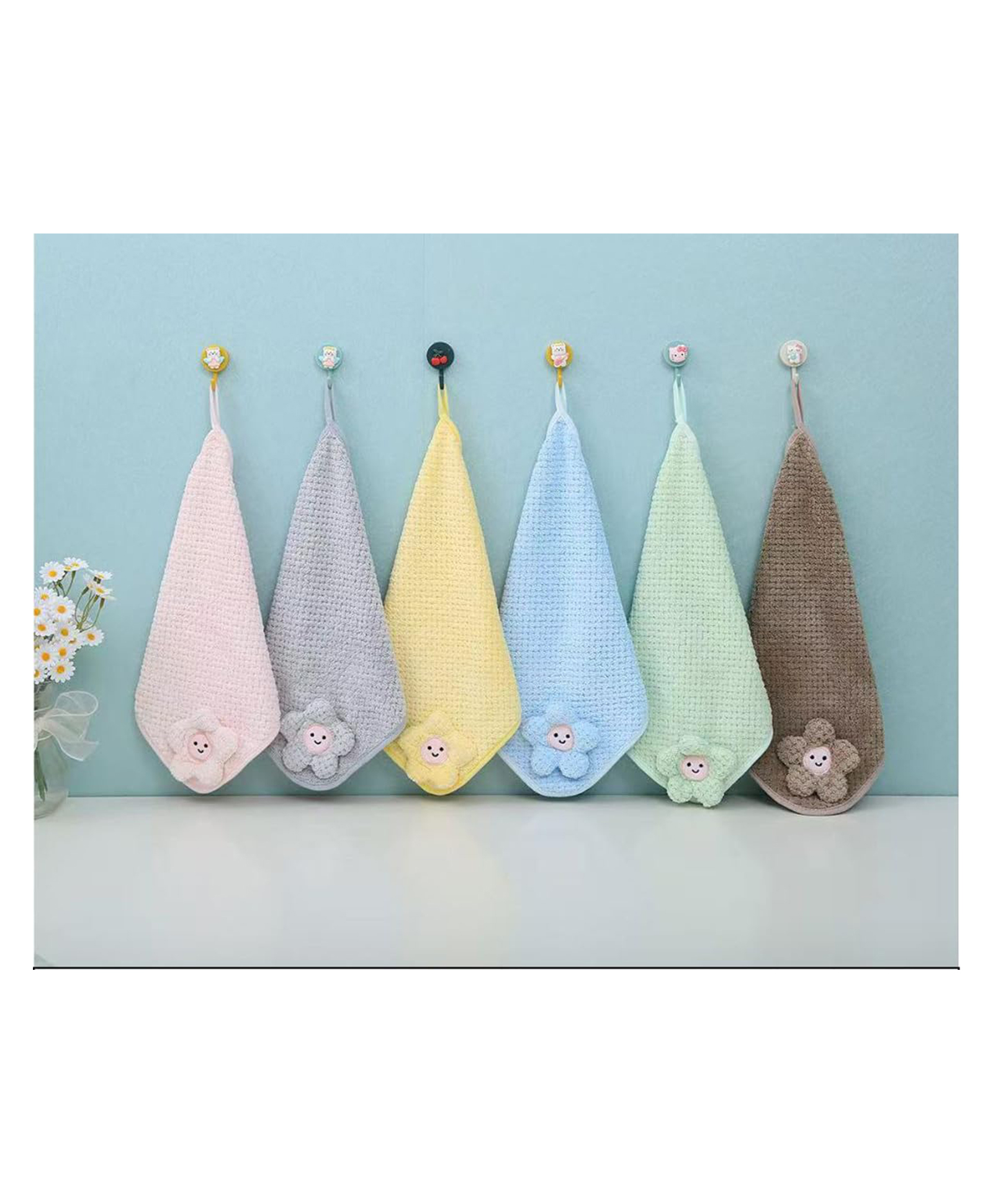 TERI BERI Soft Baby Washcloths with Cute Smiley Flower Ultra Absorbent Newborn Face Towels, Gentle Baby Hand Towels for Bath & Feeding, Hanging Design (Pack of 6)-image-23
