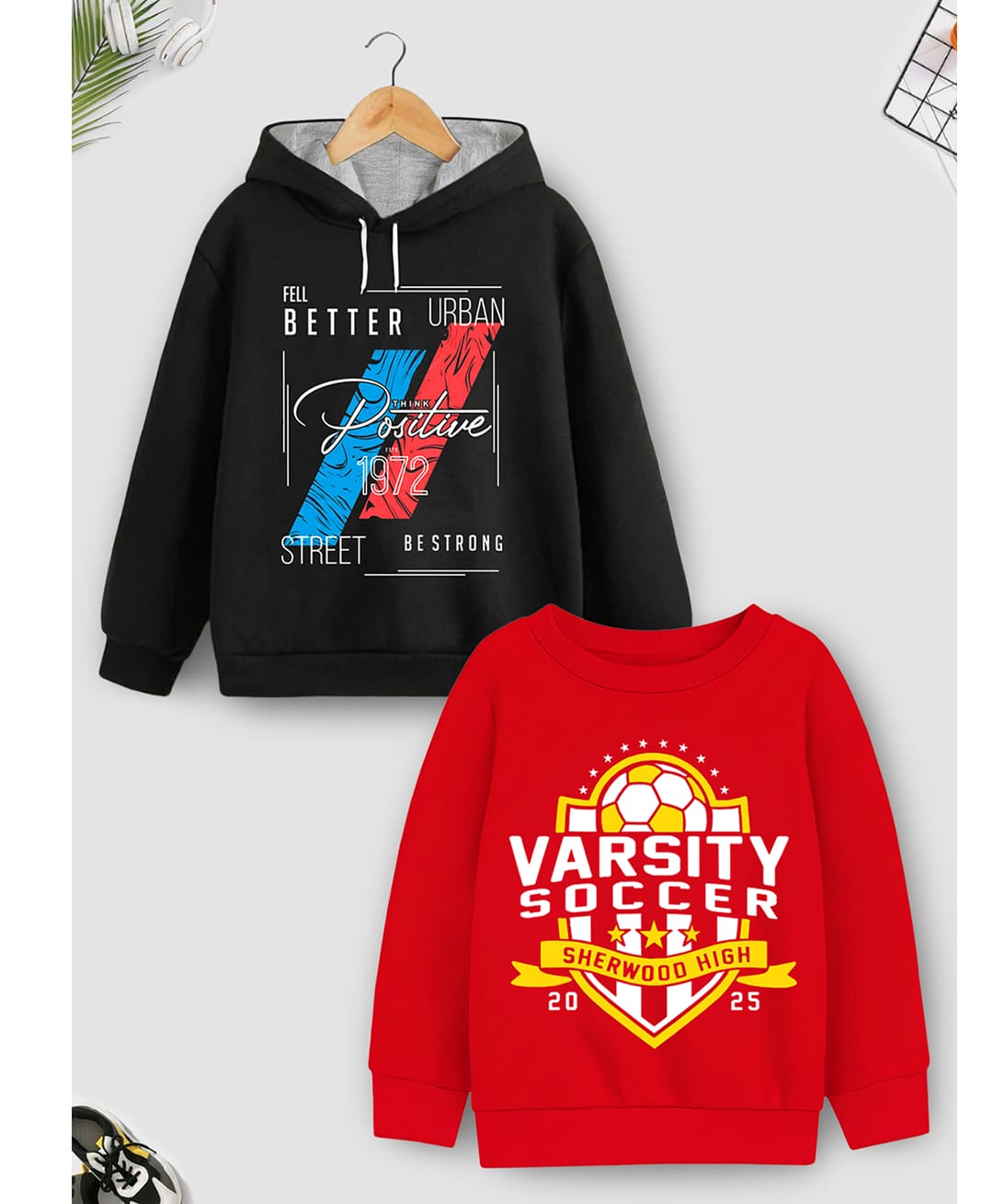 Trampoline Fleece Knit Pack Of 2 Full Sleeves Typography Printed Light Winter Sweatshirt & Hoodie - Black & Red-picture-28